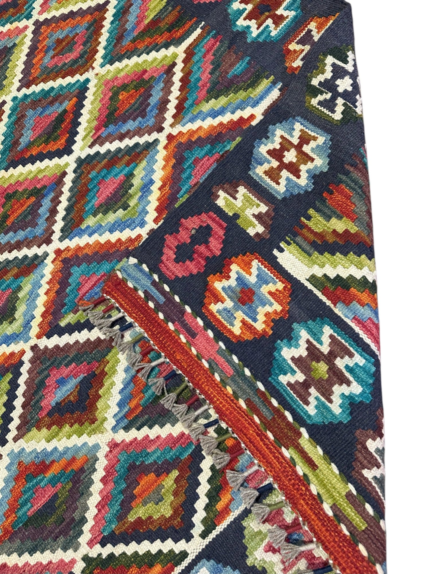 Hand-Woven Afghani Kilim Wool Rug 4'2" x 5'10"