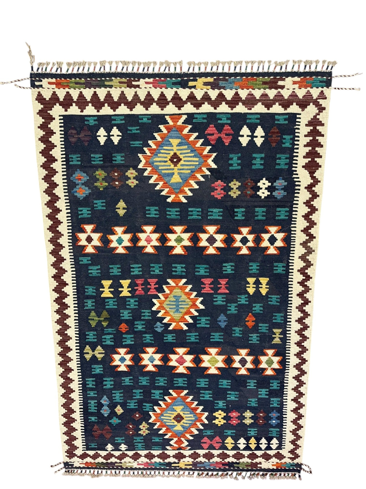 Hand-Woven Afghani Kilim Wool Rug 4' x 6'4"