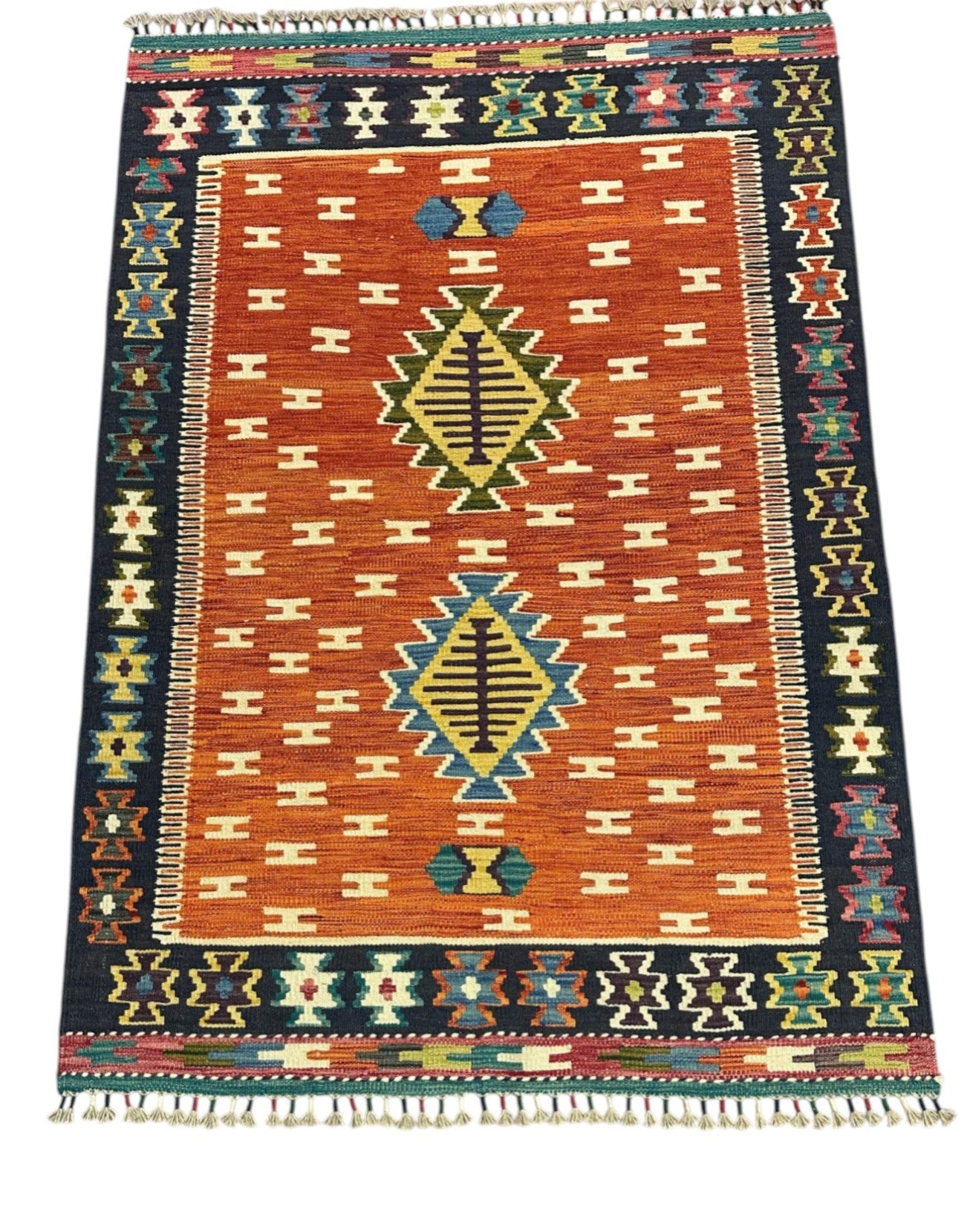 Hand-Woven Afghani Kilim Wool Rug 4'1" x 5'9"