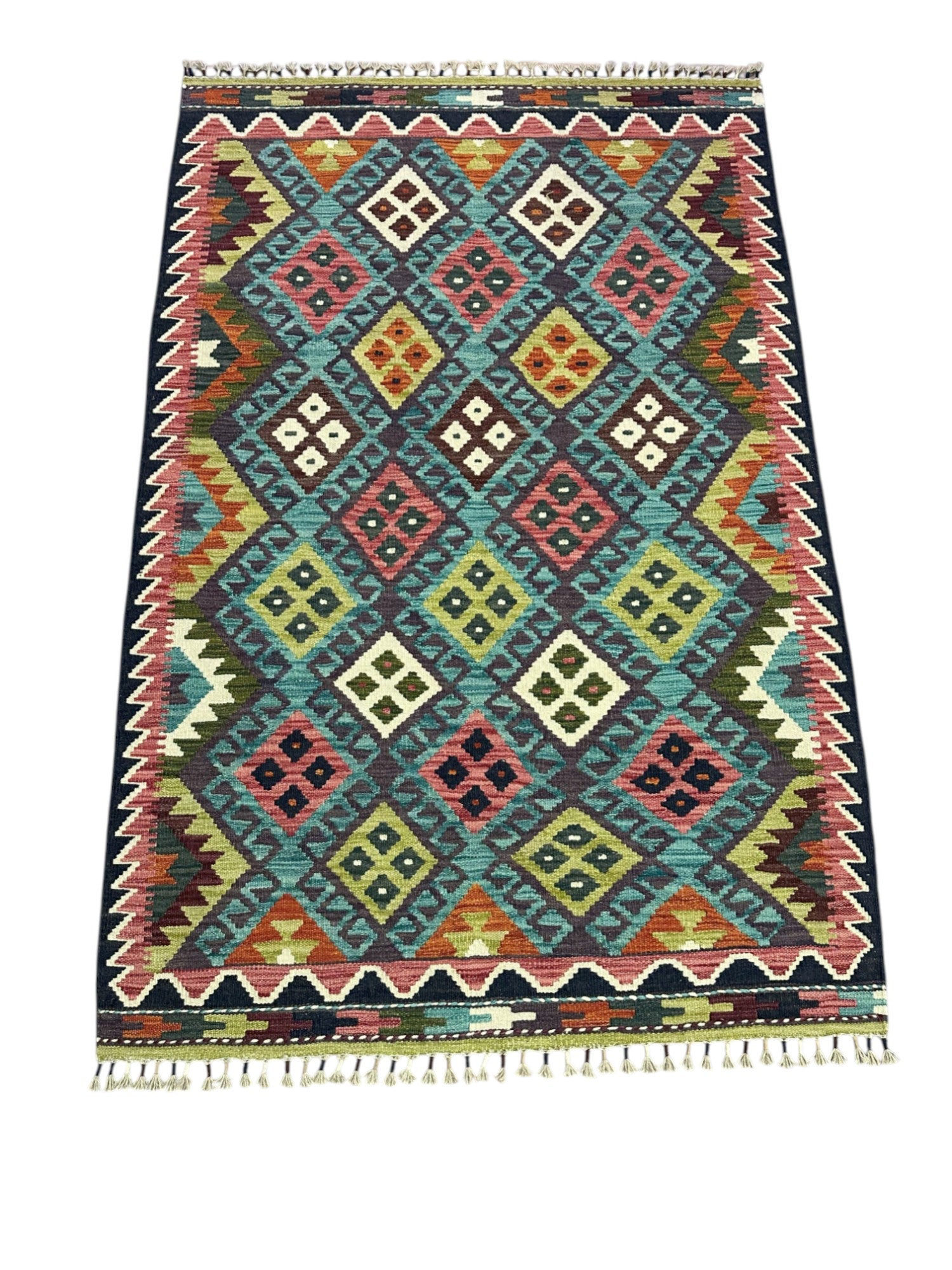 Hand-Woven Afghani Kilim Wool Rug 4'2" x 6'4"