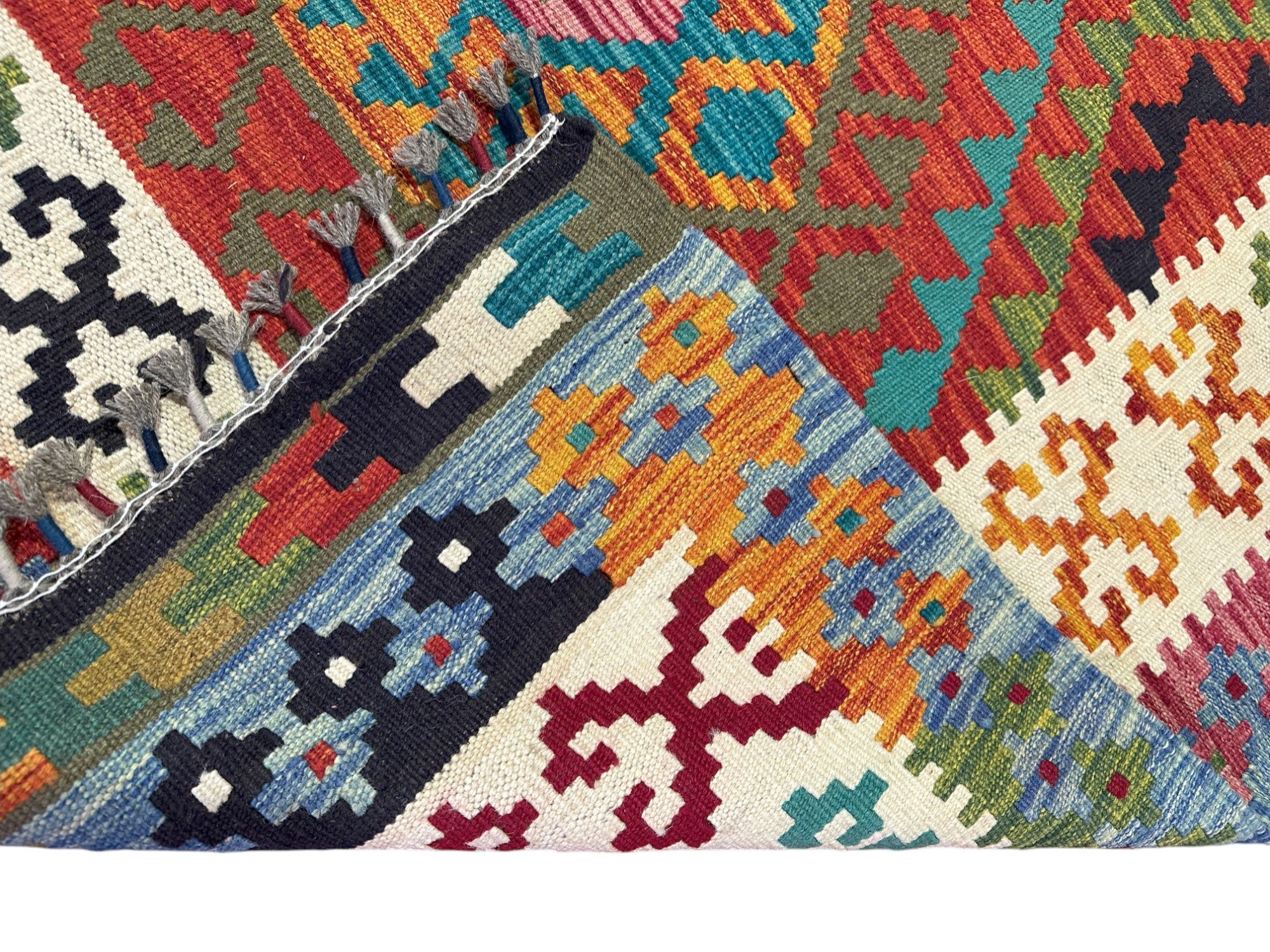 Hand-Woven Afghani Kilim Wool Rug 3'11" x 5'7"