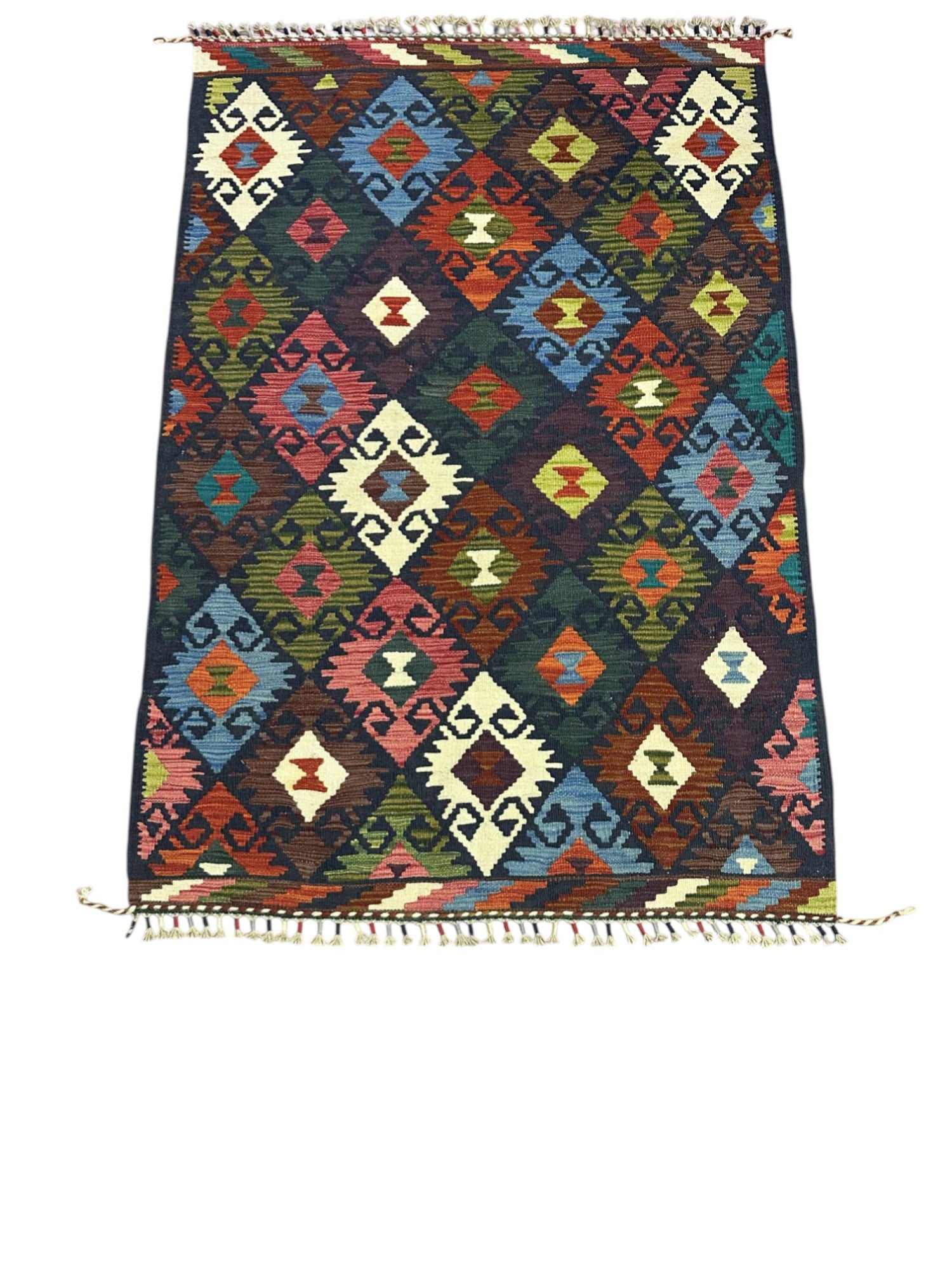 Hand-Woven Afghani Kilim Wool Rug 4' x 5'9"