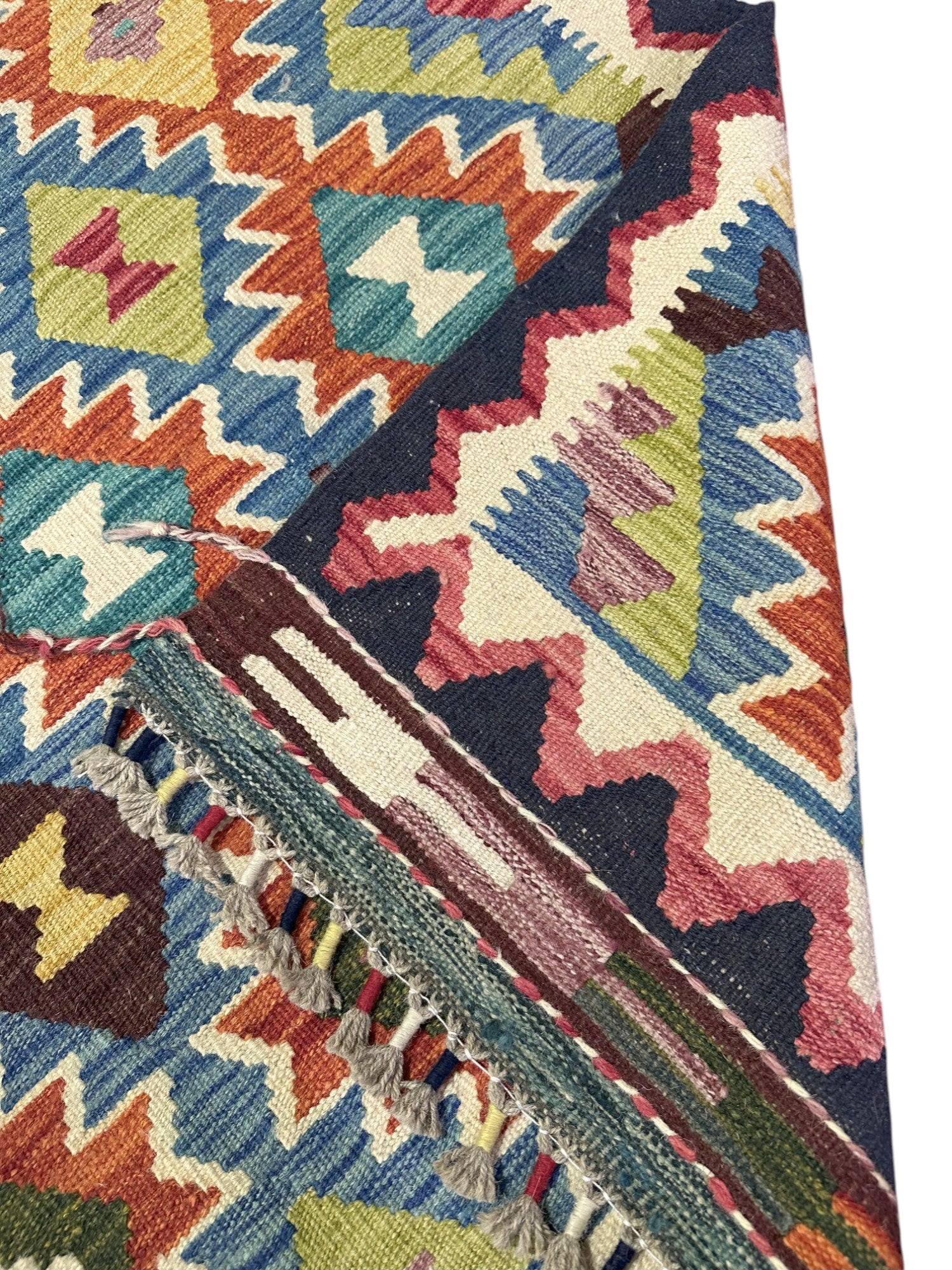 Hand-Woven Afghani Kilim Wool Rug 4'2" x 5'10"