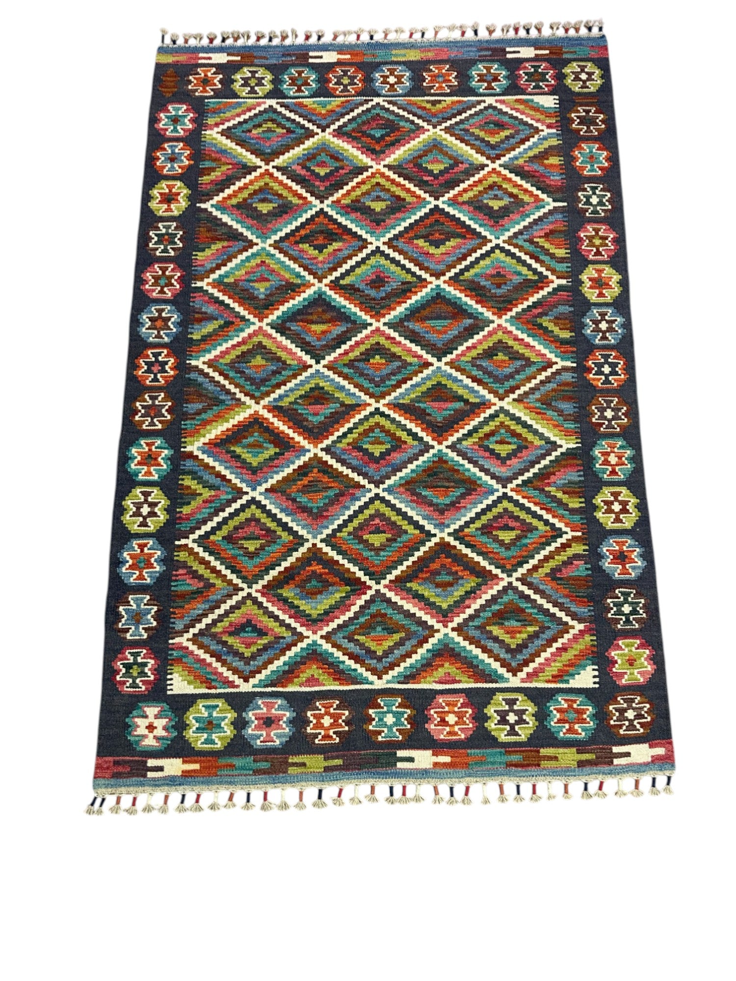 Hand-Woven Afghani Kilim Wool Rug 3'11" x 6'