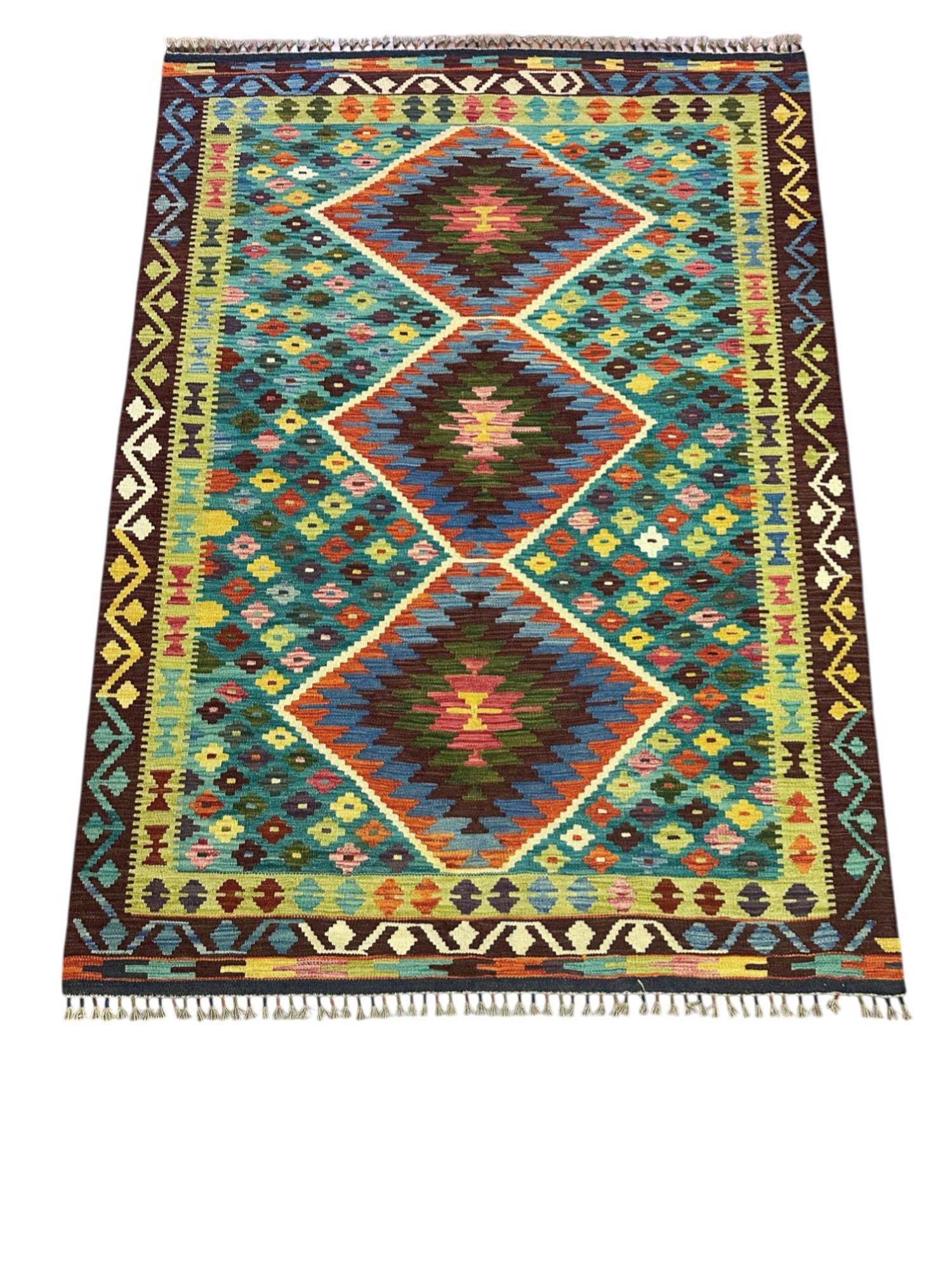 Hand-Woven Afghani Kilim Wool Rug 4'11" x 6'8"