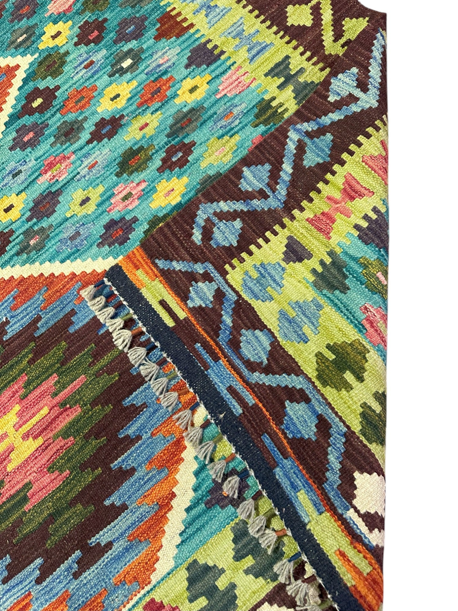 Hand-Woven Afghani Kilim Wool Rug 4'11" x 6'8"