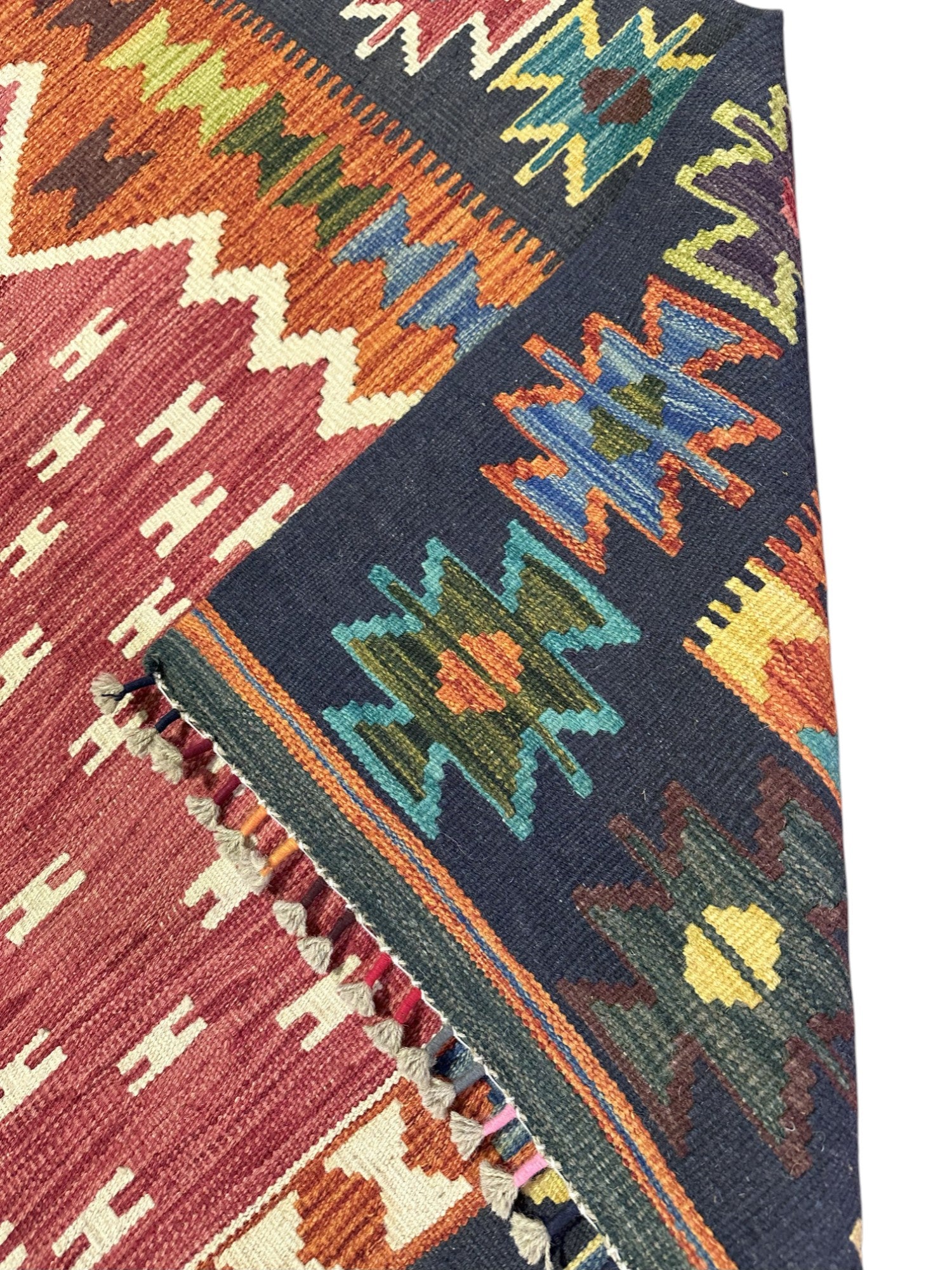 Hand-Woven Afghani Kilim Wool Rug 5'3" x 6'6"