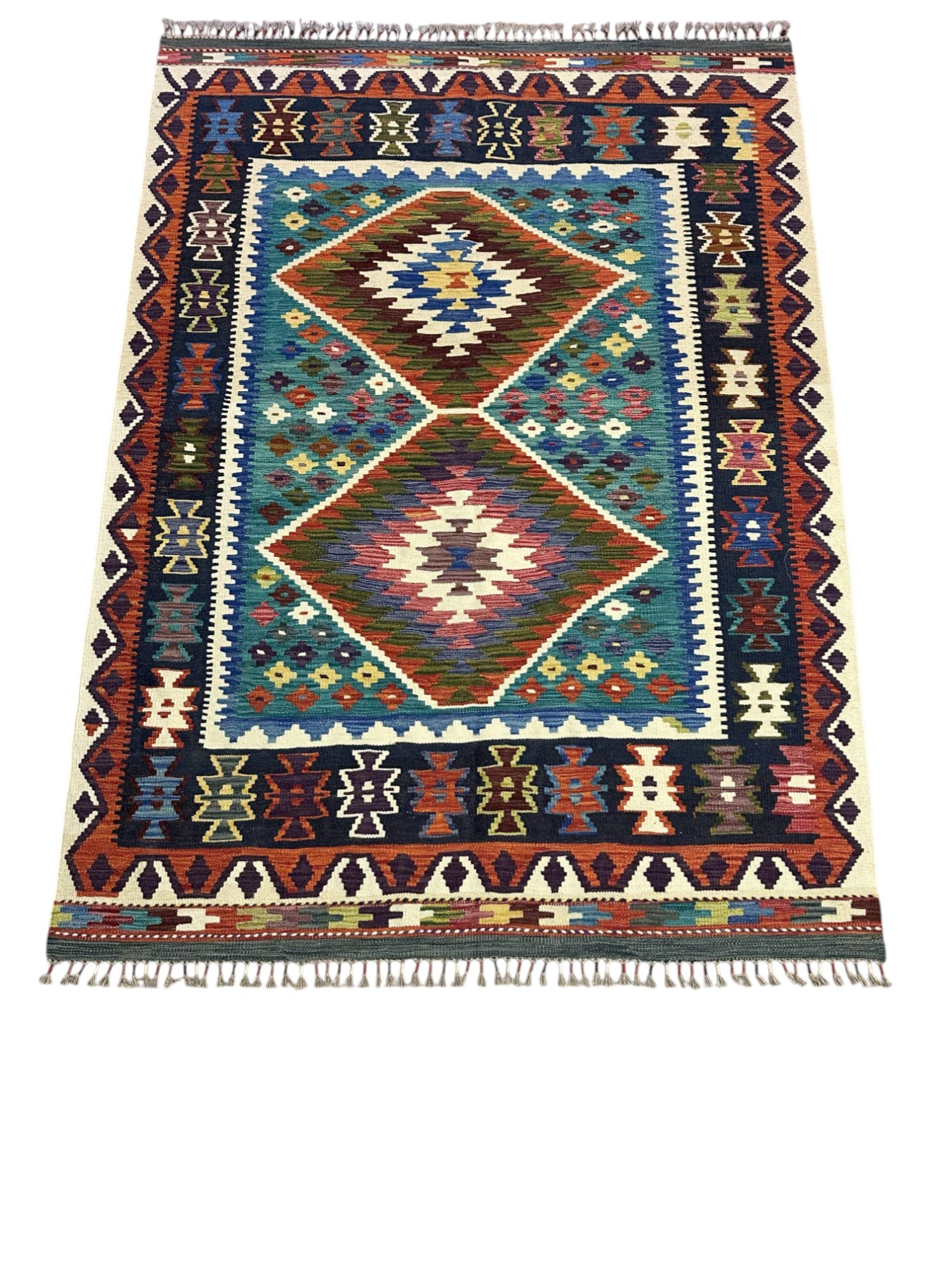 Hand-Woven Afghani Kilim Wool Rug 5'1" x 6'10"