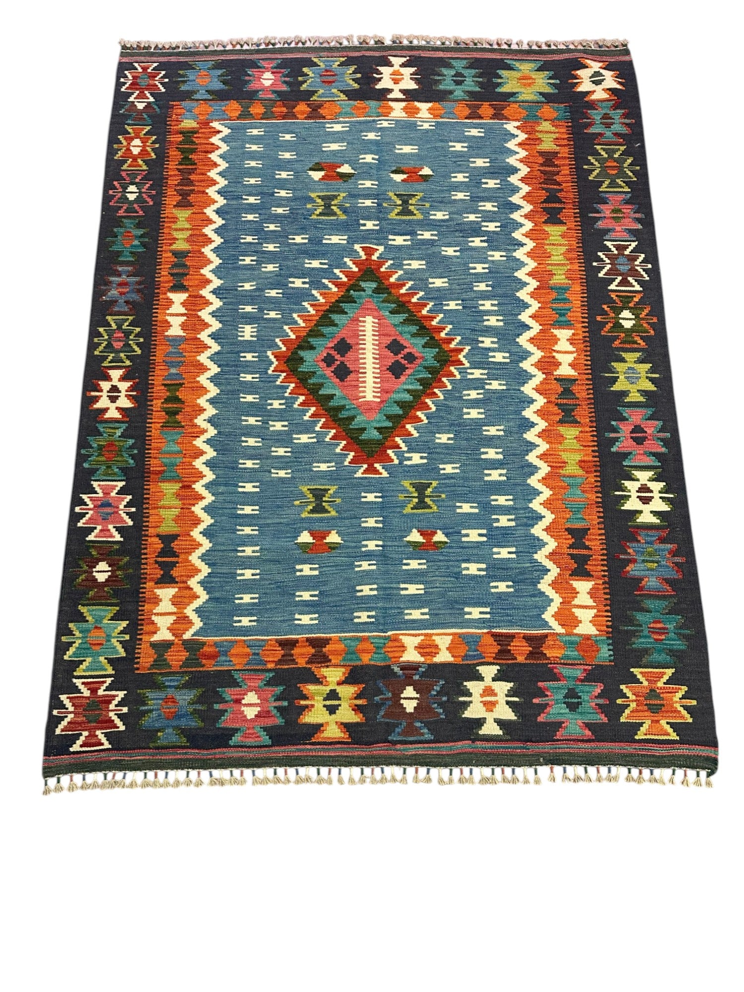 Hand-Woven Afghani Kilim Wool Rug 5'1" x 6'11"