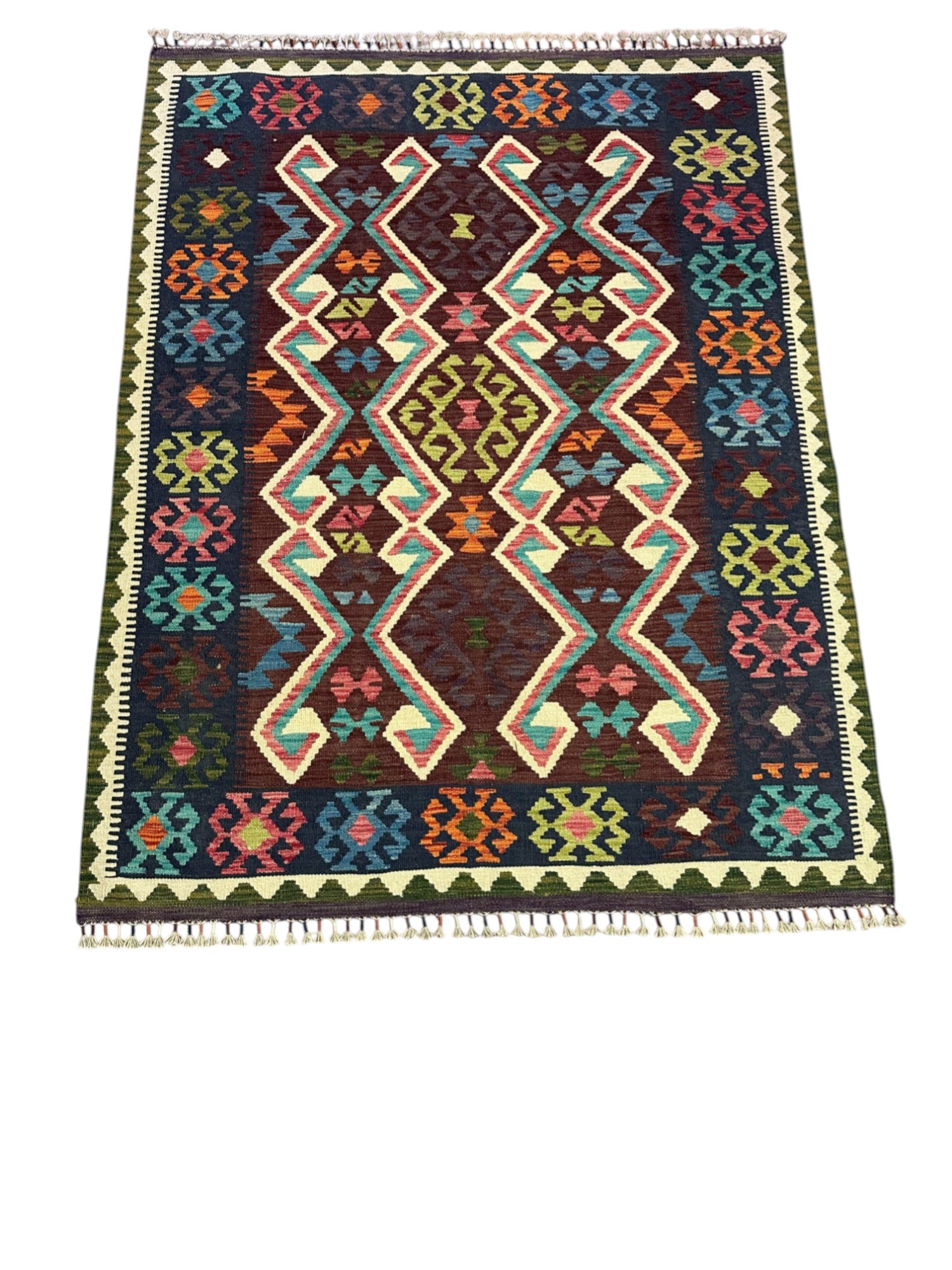 Hand-Woven Afghani Kilim Wool Rug 4'11" x 6'6"