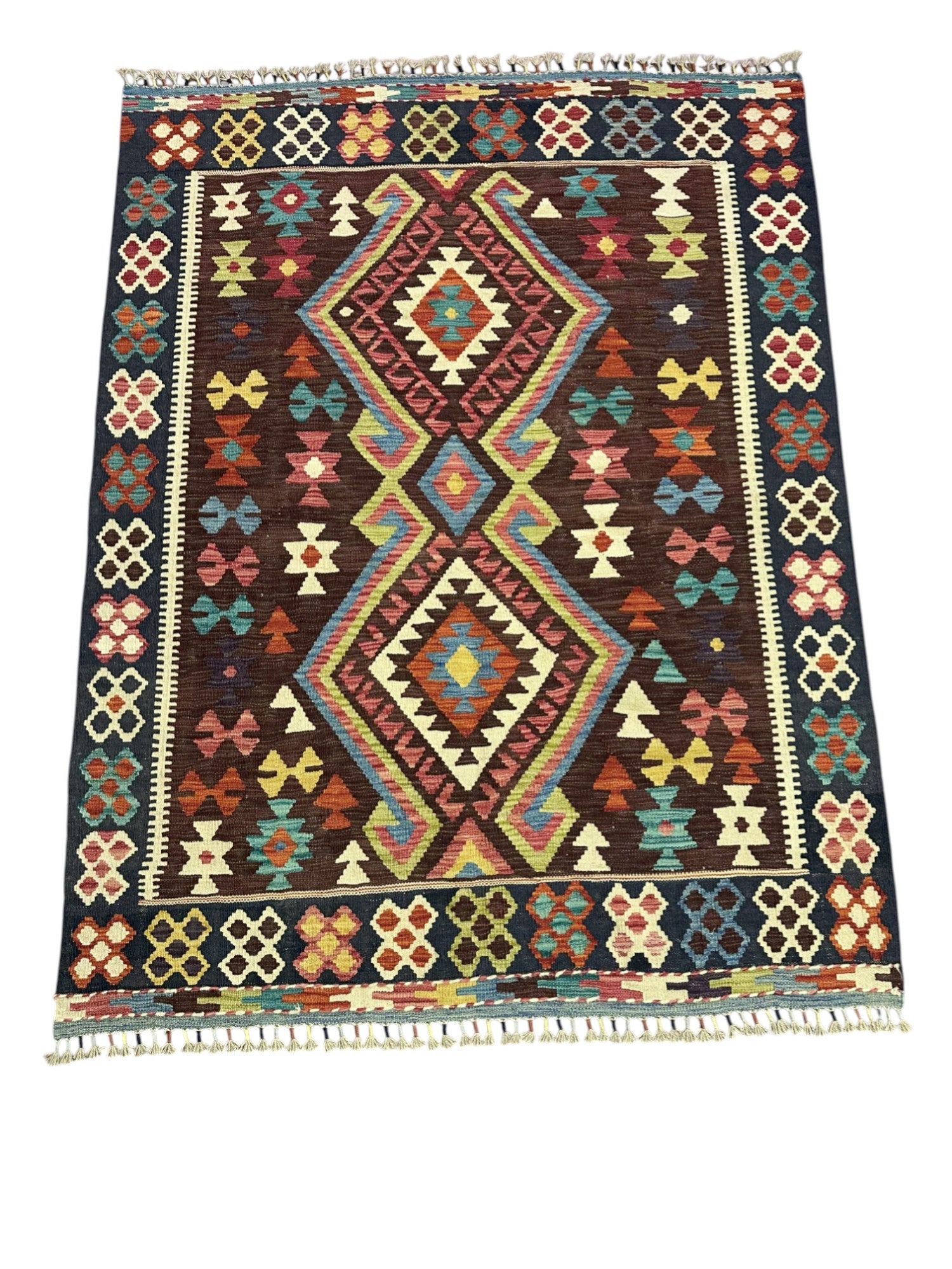 Hand-Woven Afghani Kilim Wool Rug 4'11" x 6'5"