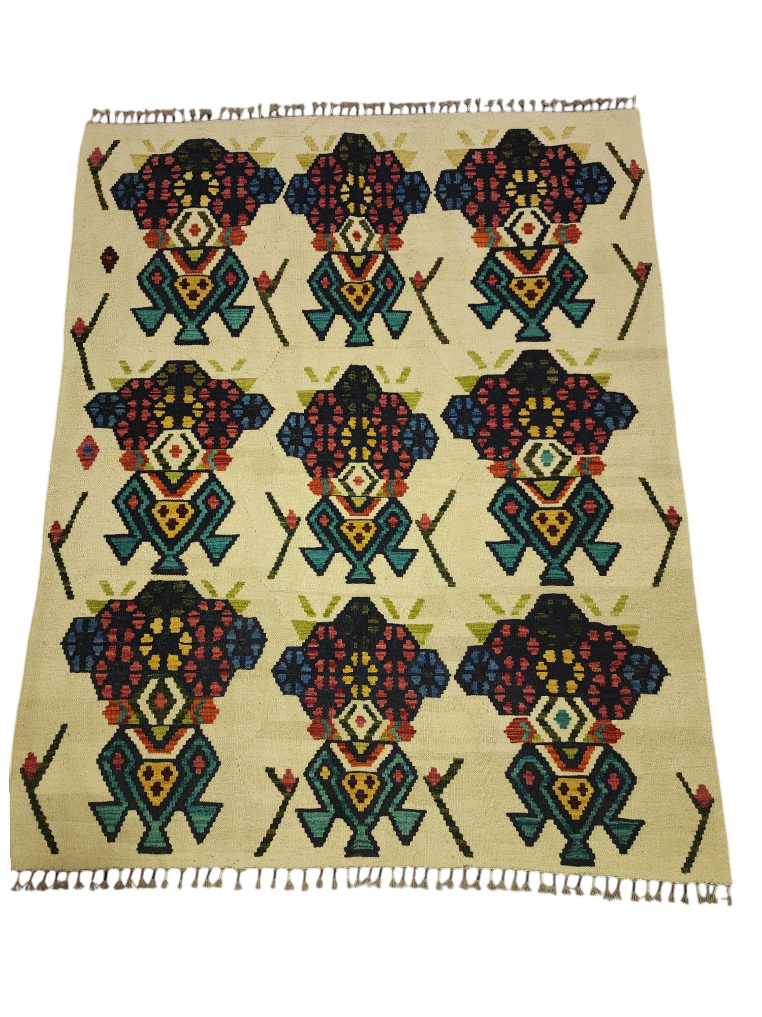 Hand-Woven Afghani Kilim Wool Rug 5'3" x 6'6"