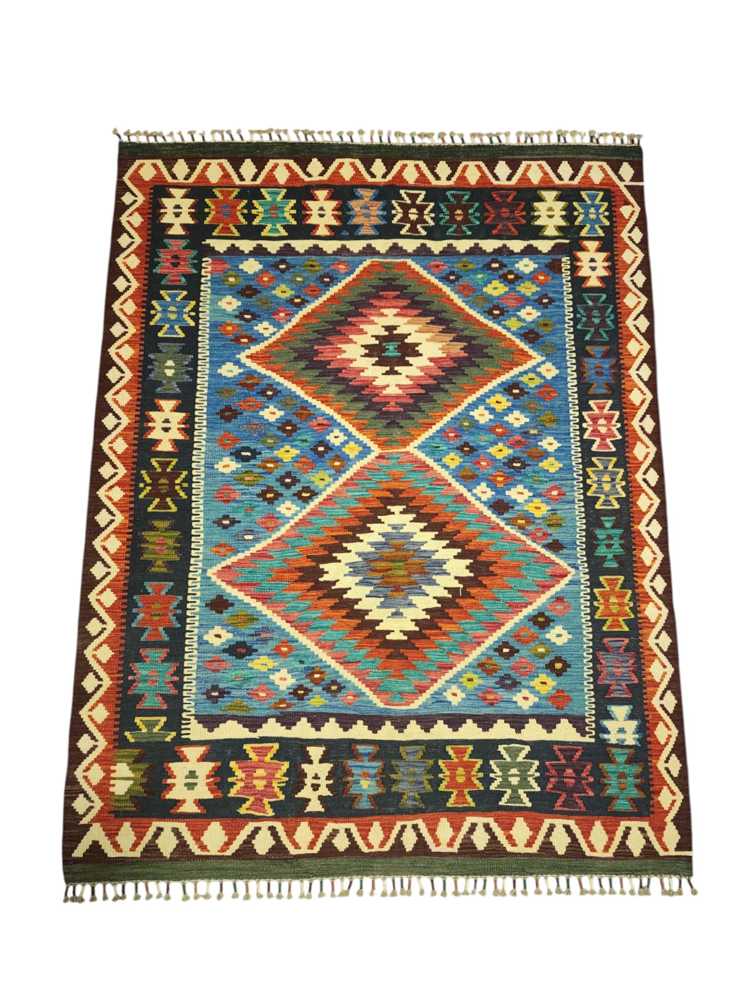 Hand-Woven Afghani Kilim Wool Rug 5'1" x 6'7"