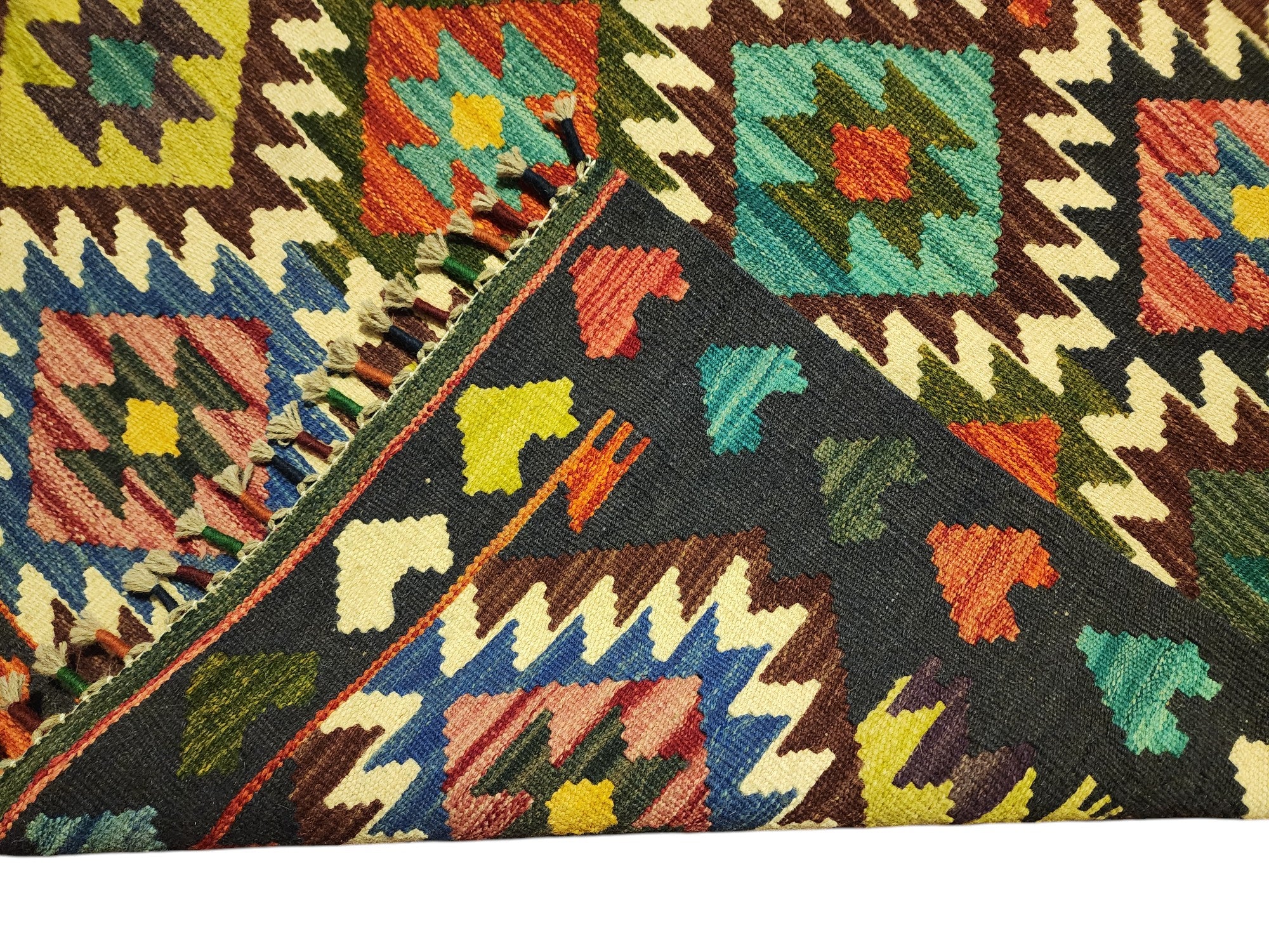 Hand-Woven Afghani Kilim Wool Rug 5' x 6'8"