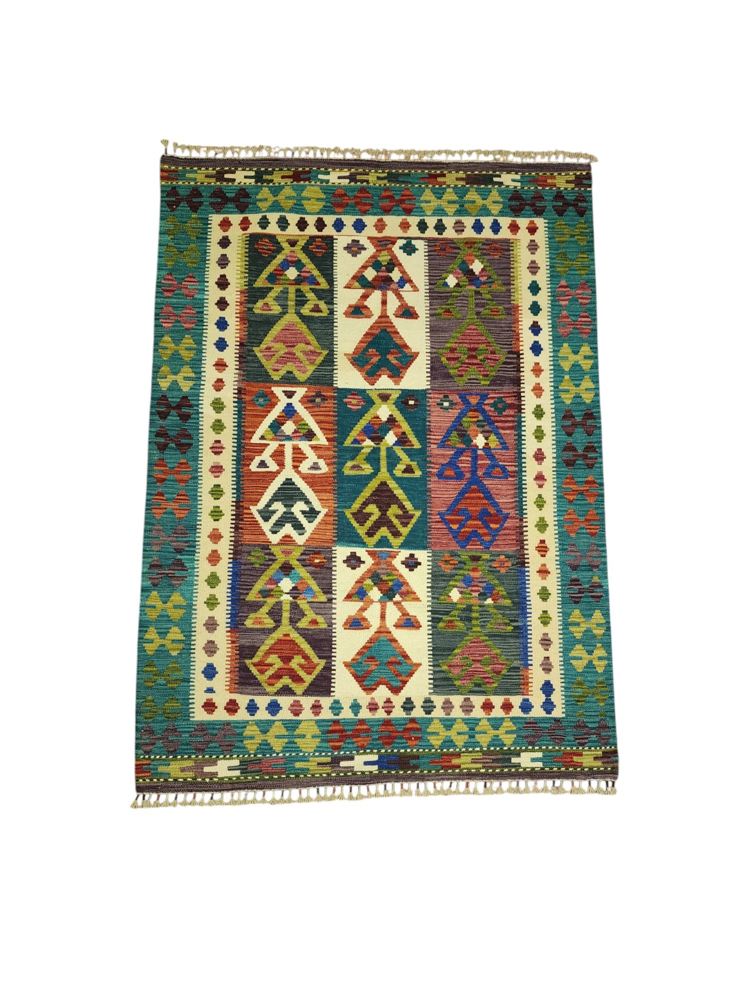 Hand-Woven Afghani Kilim Wool Rug 4'10" x 6'8"