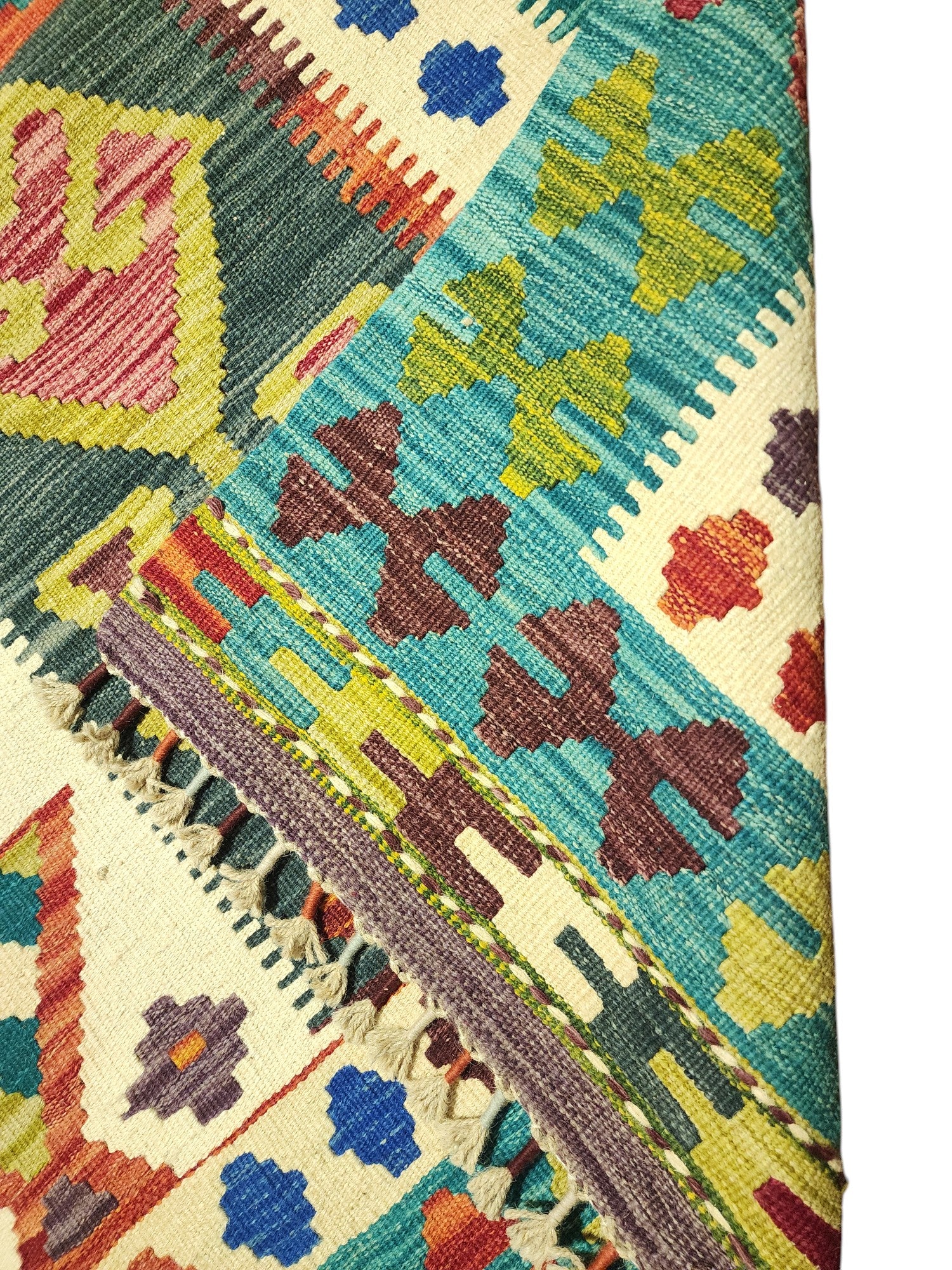 Hand-Woven Afghani Kilim Wool Rug 4'10" x 6'8"