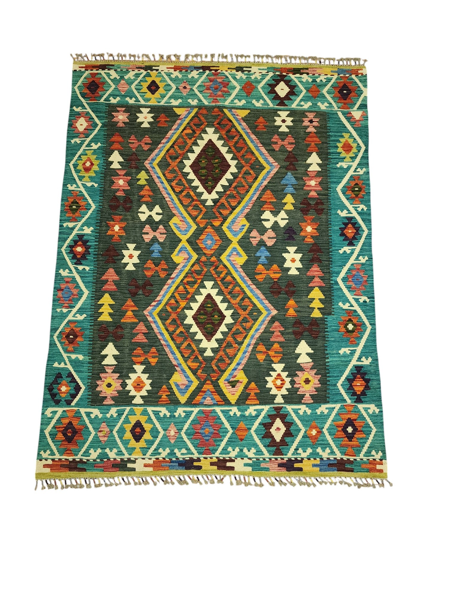 Hand-Woven Afghani Kilim Wool Rug 4'10" x 6'9"