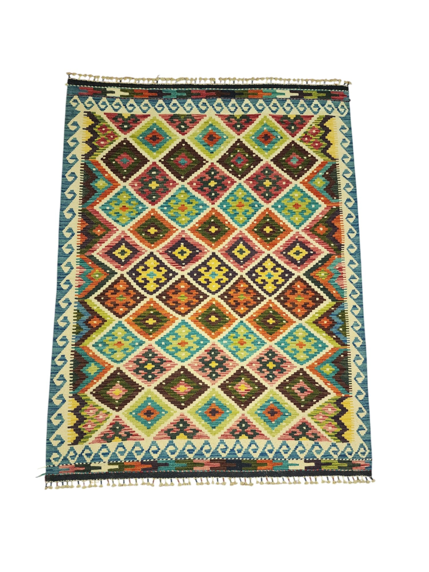Hand-Woven Afghani Kilim Wool Rug 5'1" x 6'9"