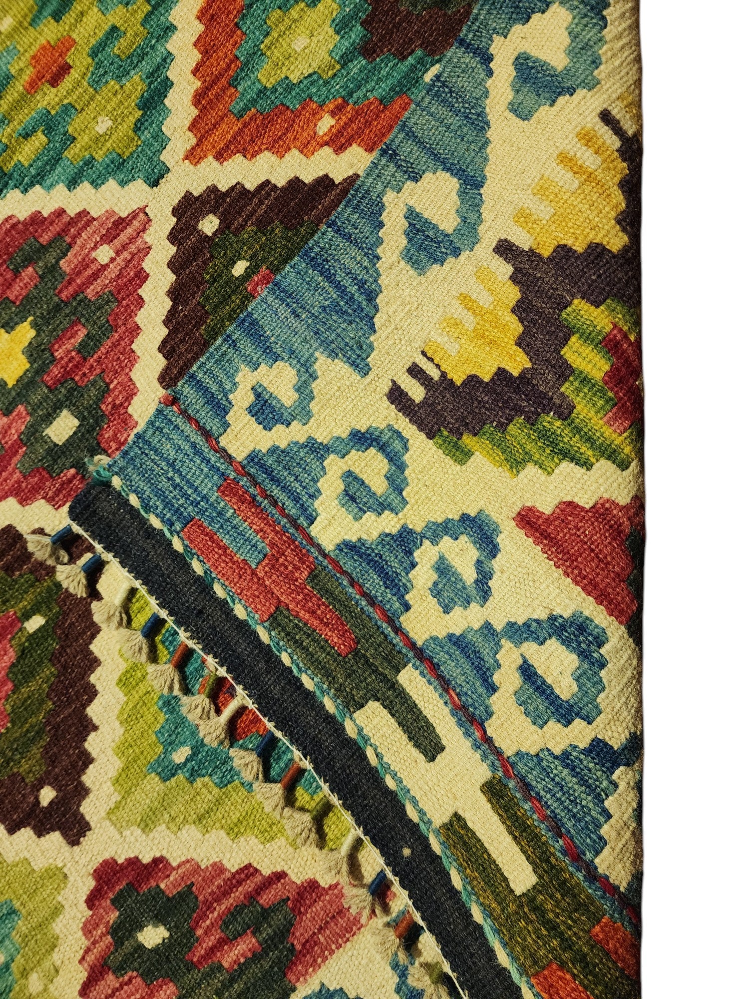 Hand-Woven Afghani Kilim Wool Rug 5'1" x 6'9"