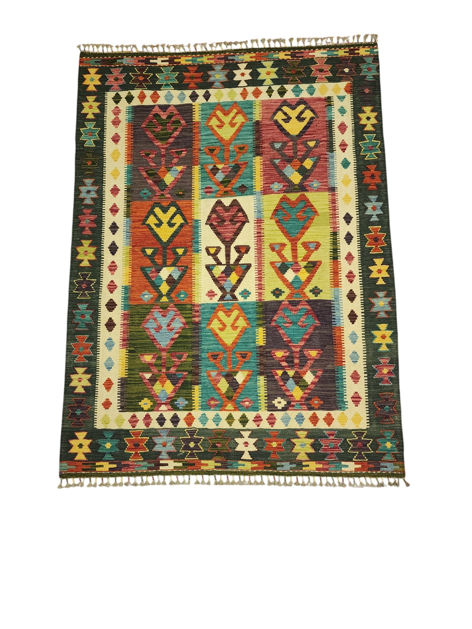 Hand-Woven Afghani Kilim Wool Rug 4'11" x 6'8"
