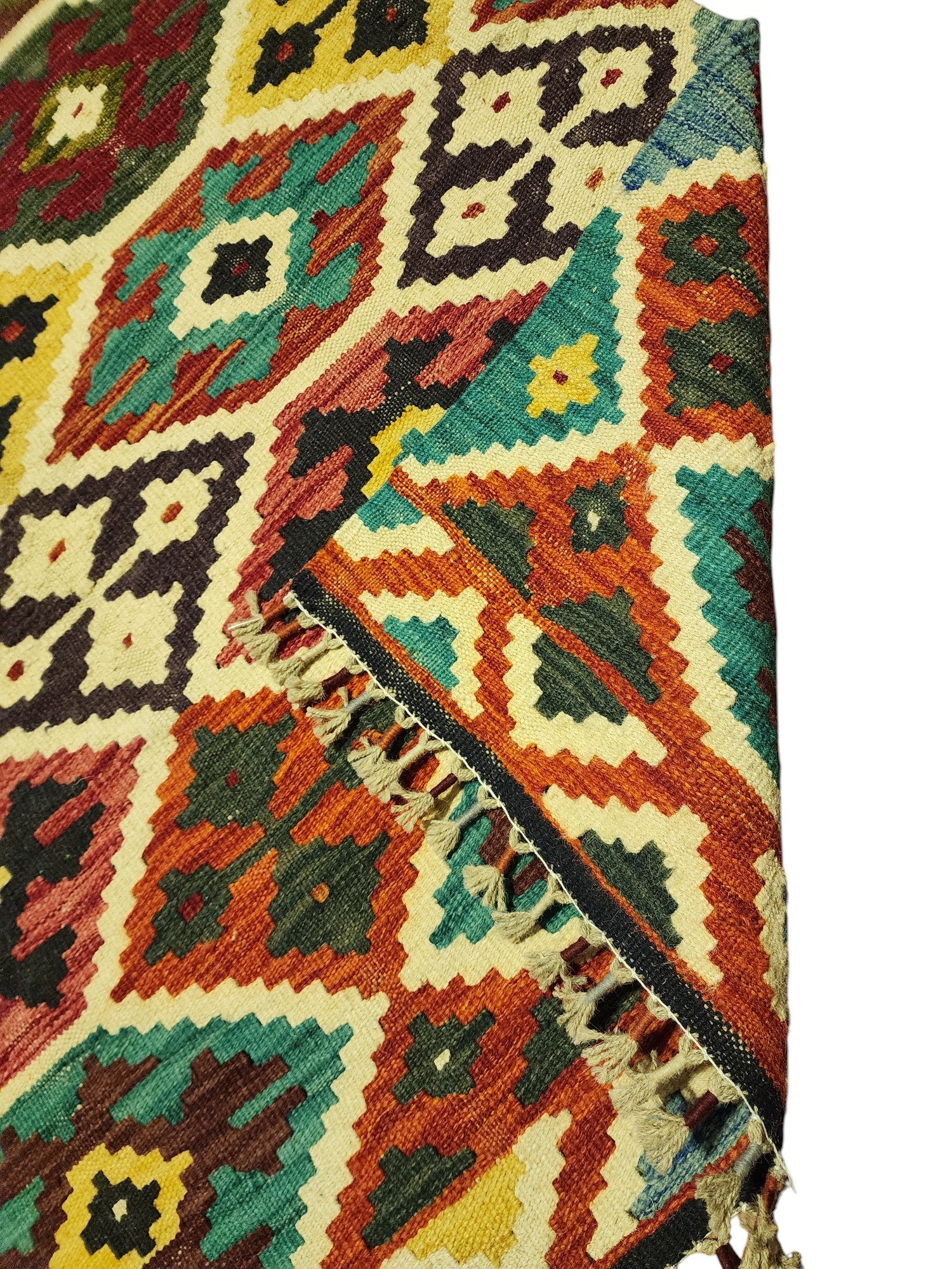 Hand-Woven Afghani Kilim Wool Rug 3'4" x 4'11"