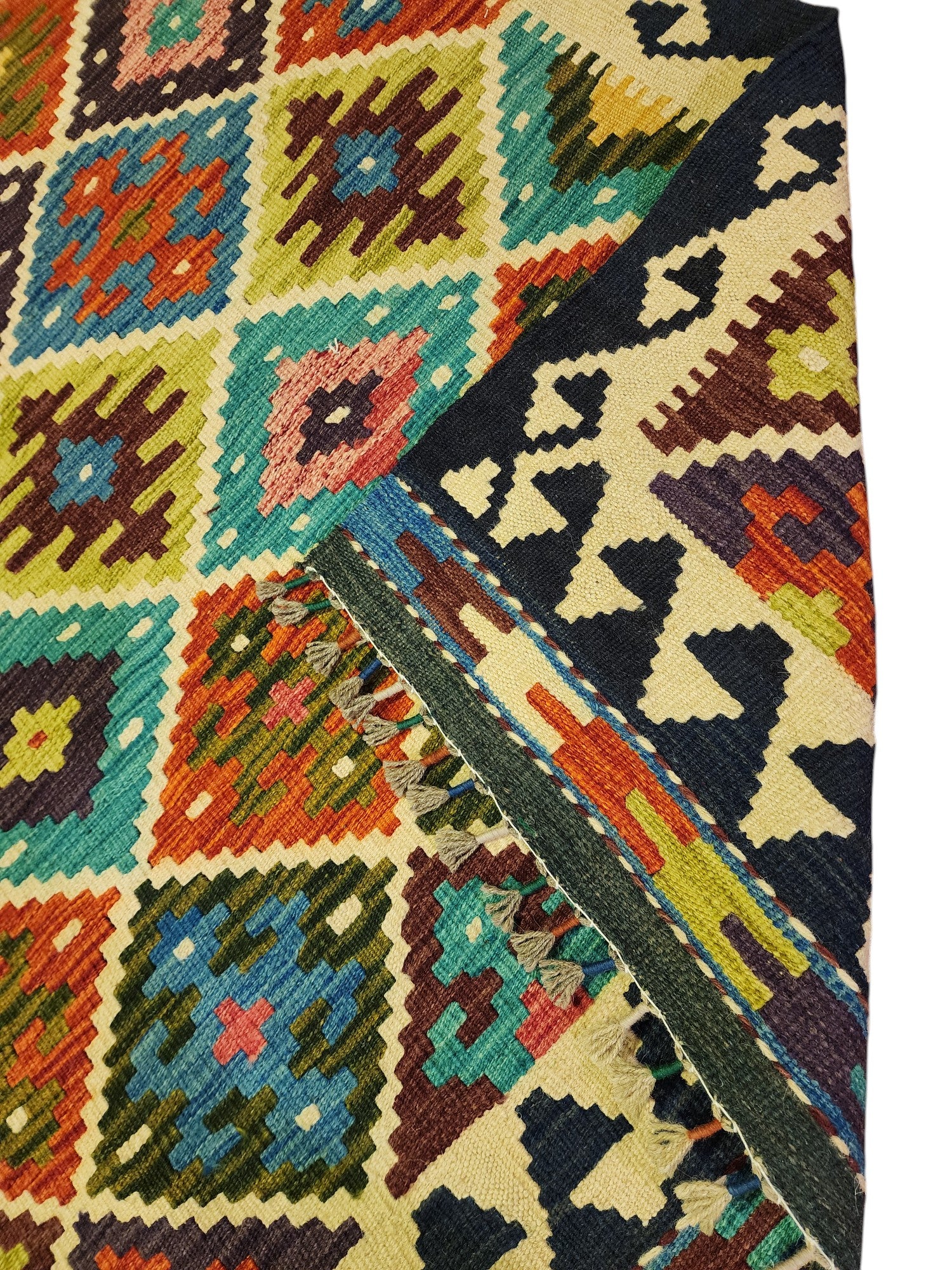 Hand-Woven Afghani Kilim Wool Rug 3'6" x 4'10"
