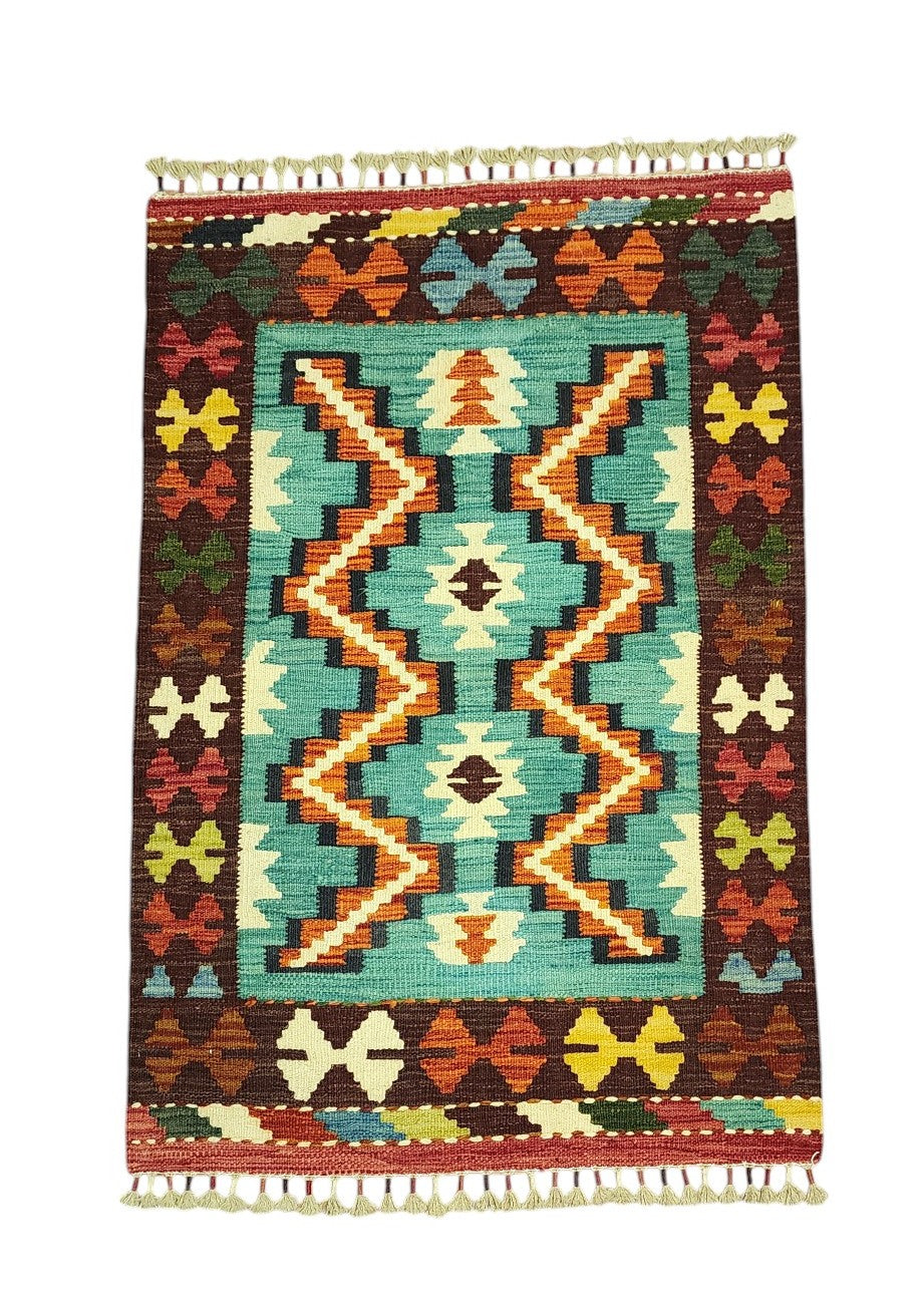 Hand-Woven Afghani Kilim Wool Rug 2'9" x 4'1"