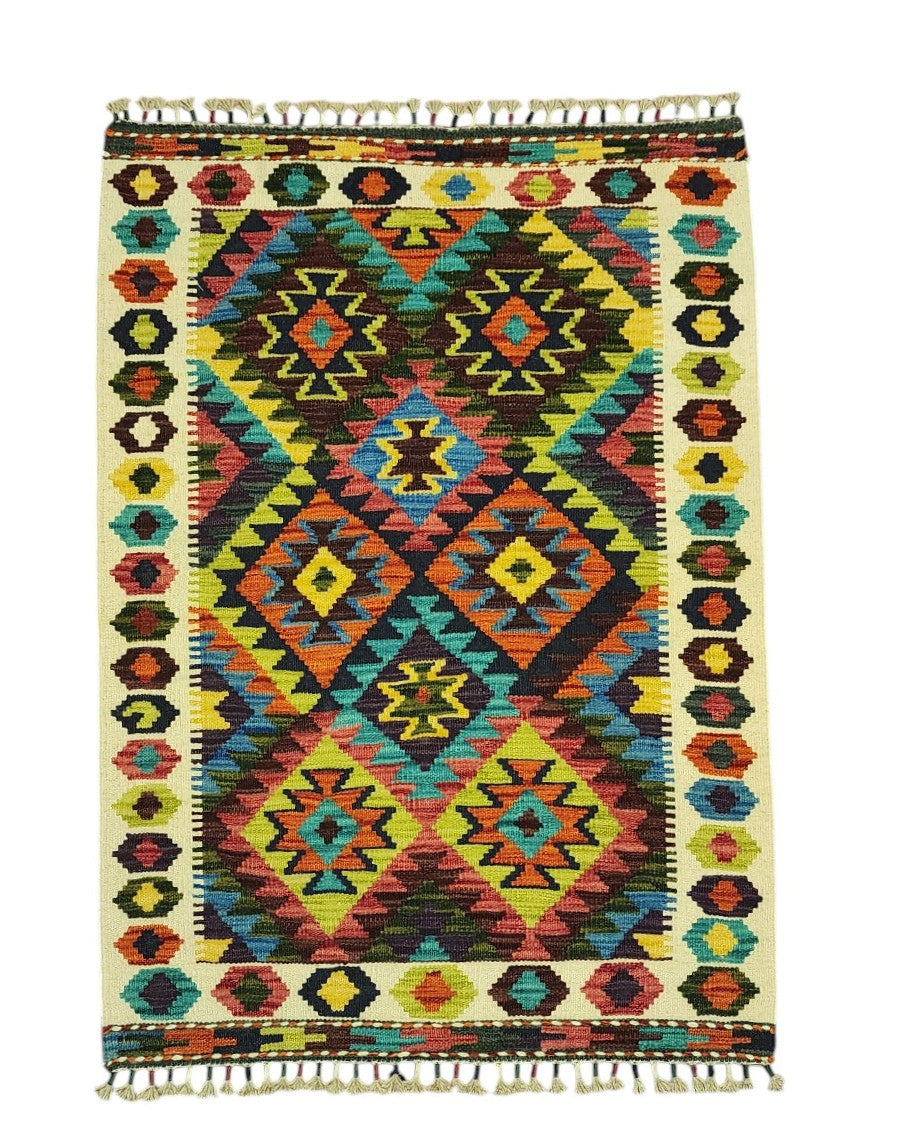 Hand-Woven Afghani Kilim Wool Rug 2'11" x 4'1"