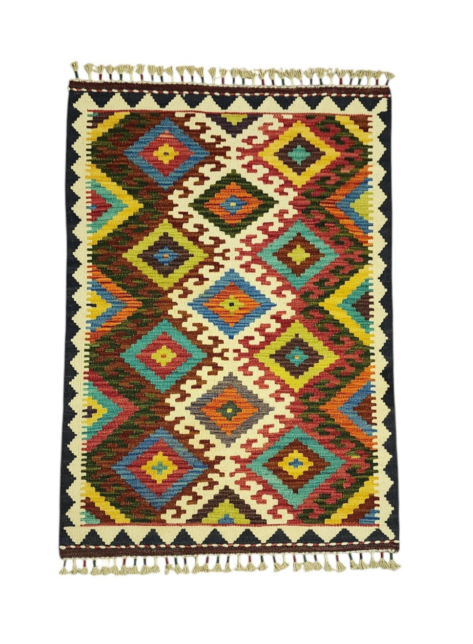 Hand-Woven Afghani Kilim Wool Rug 2'9" x 3'11"