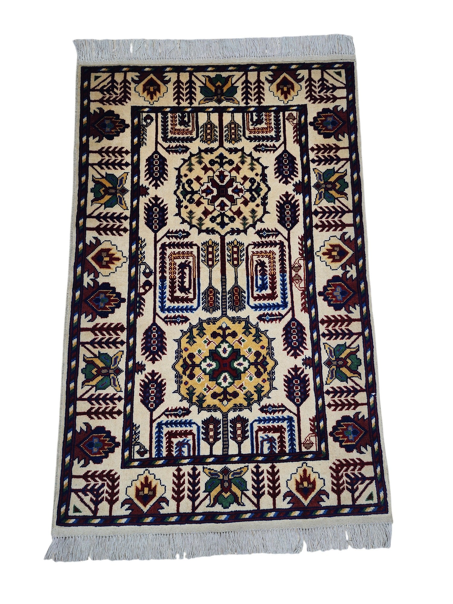 Hand-Knotted Afghani Gandom Wool Rug – 2’7″  x  4’0″