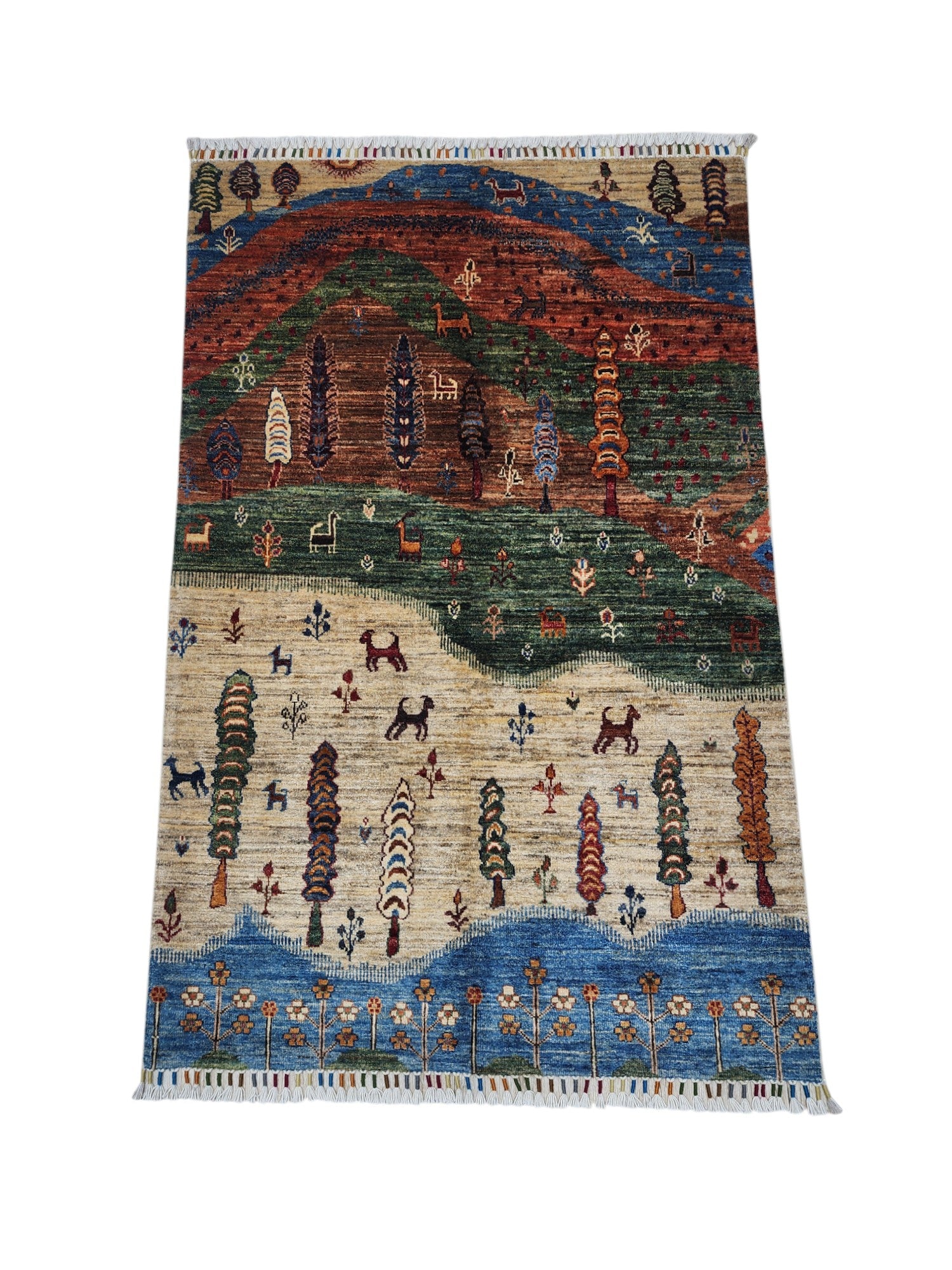 Hand-Knotted Afghani Tree of Life Wool Rug – 3’4″  x  5’1″