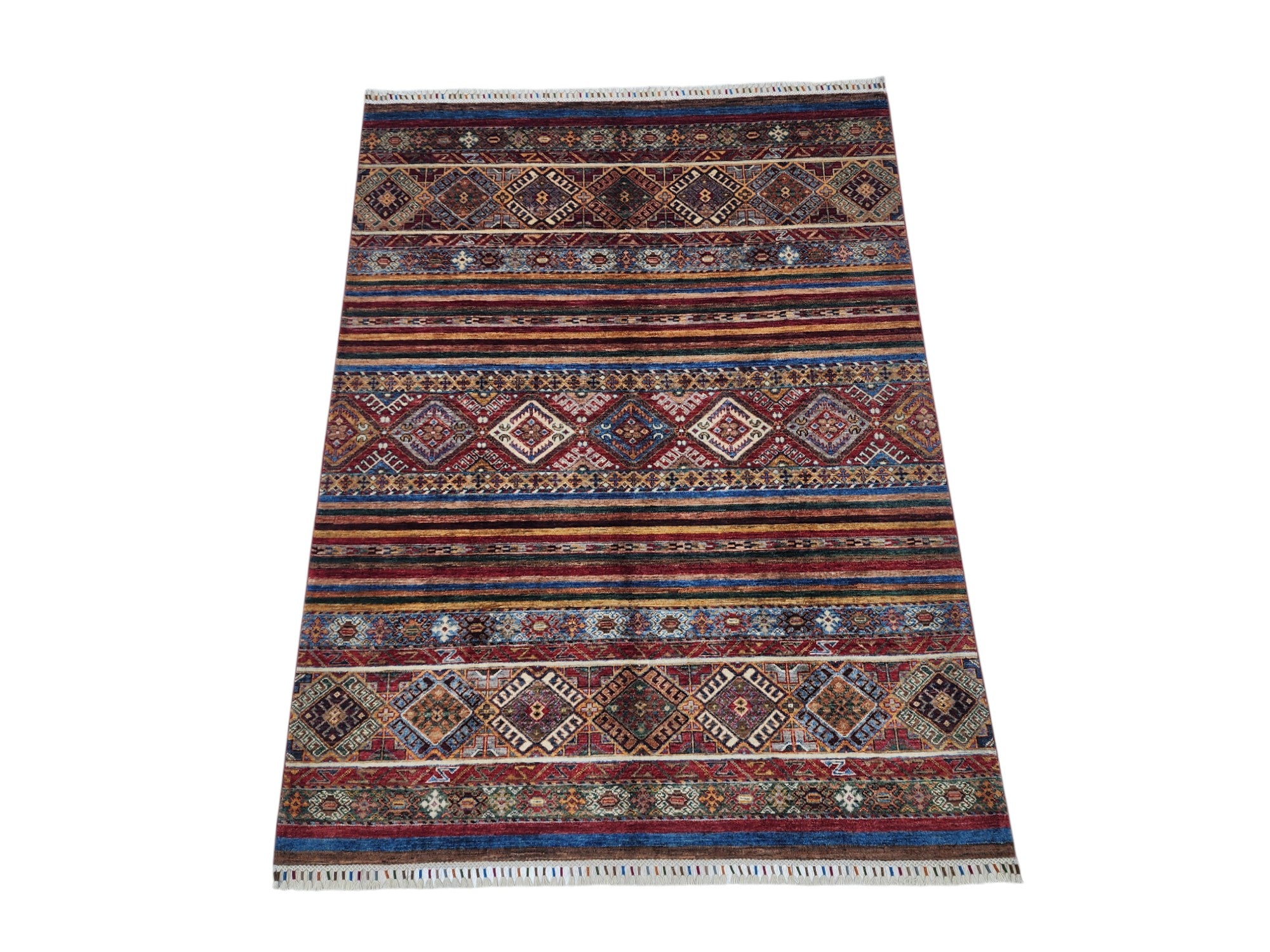 Hand-Knotted Afghani Khorjeen Wool Rug – 4’11″  x  6’5″