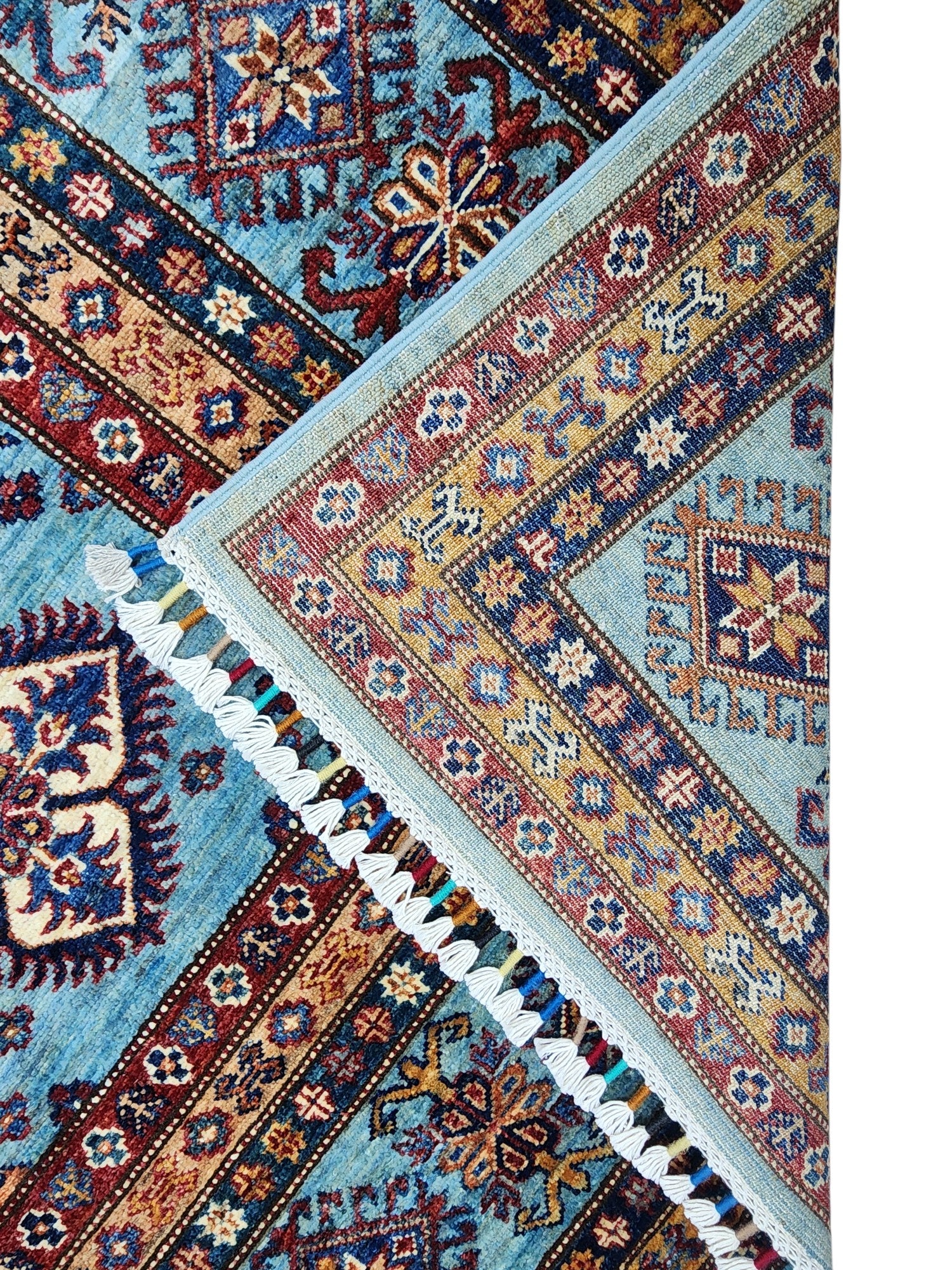 Hand-Knotted Afghani Super Kazak Wool Rug | Geometric Design | 10′ x 10′ Square