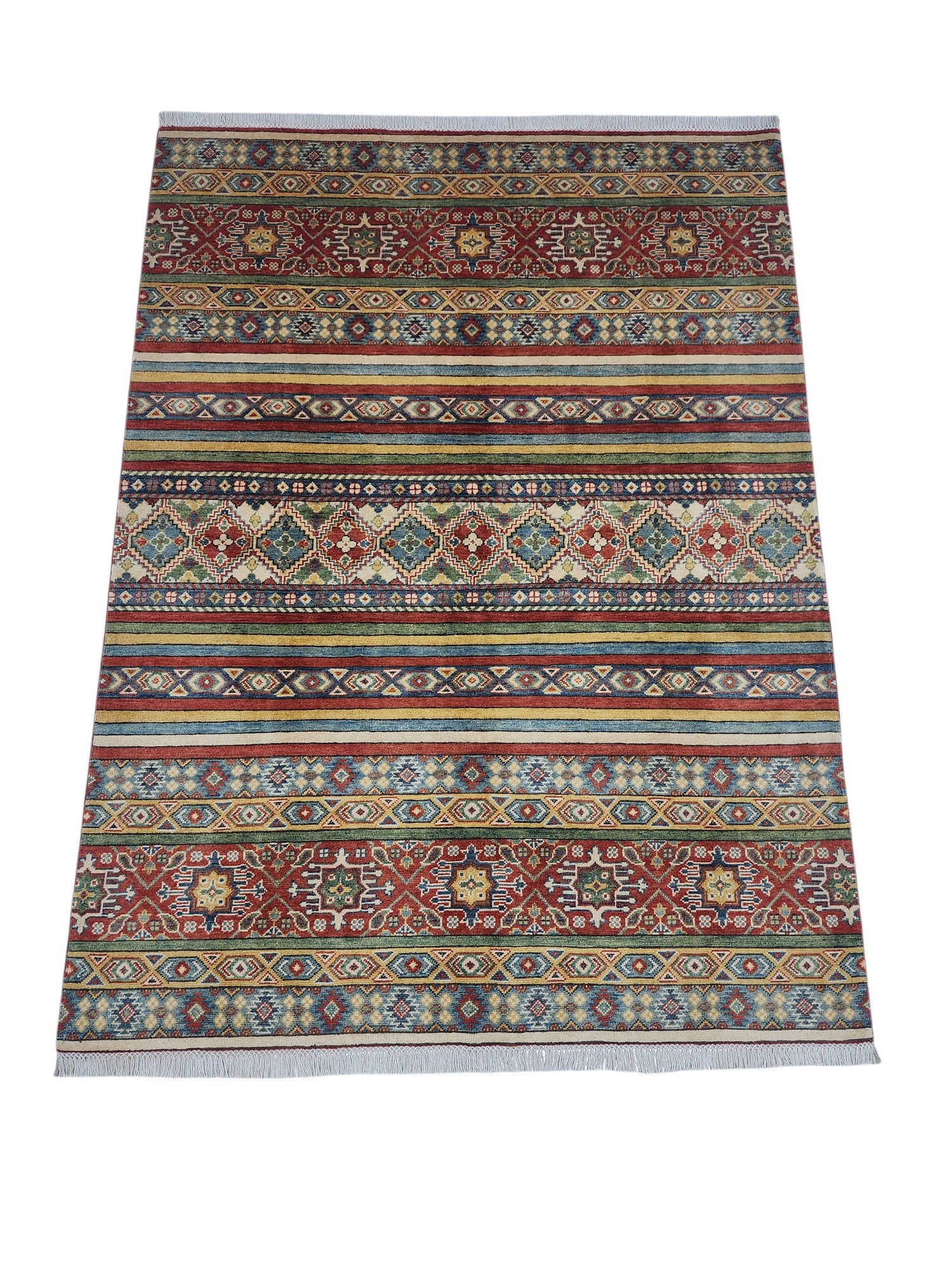 Hand-Knotted Afghani Khorjeen Wool Rug – 5’9″  x  7’8″