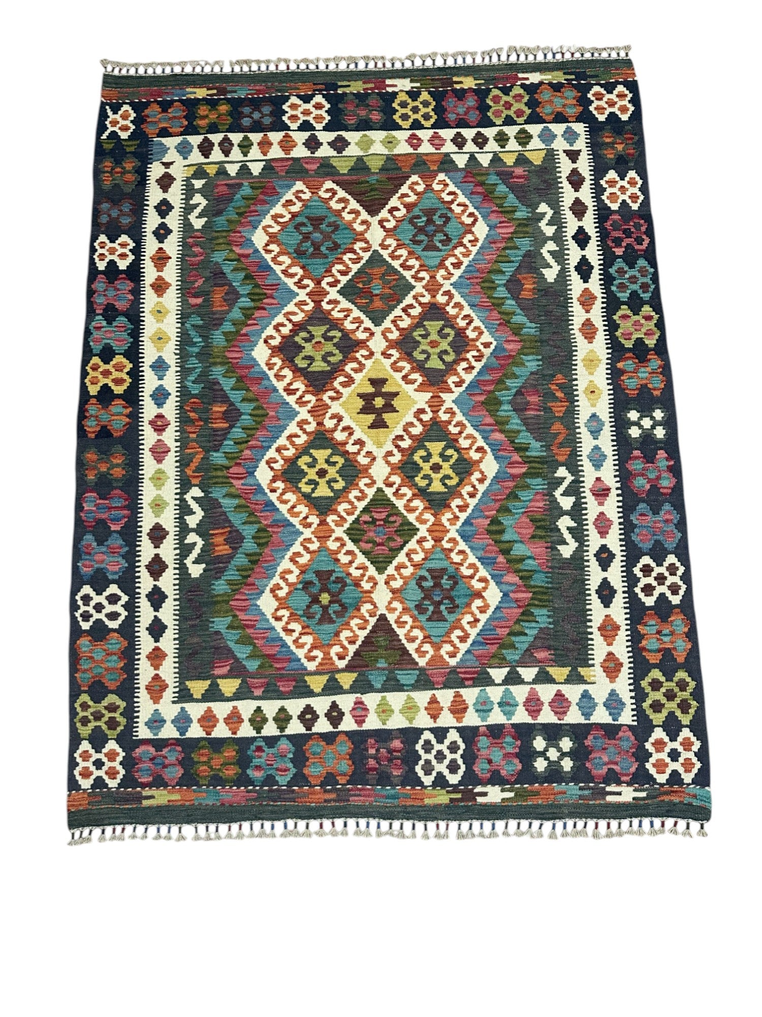 Hand-Woven Afghani Kilim Wool Rug 5'1" x 6'6"