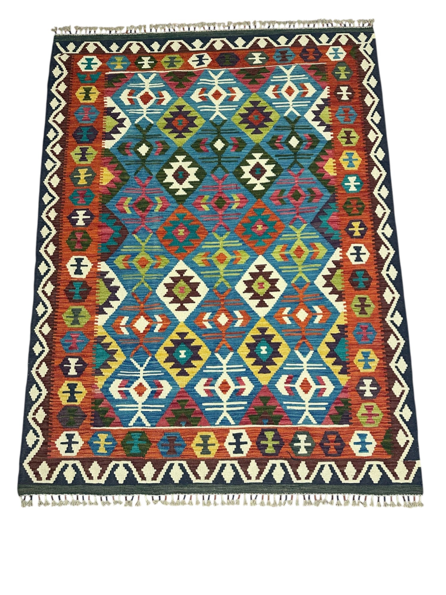Hand-Woven Afghani Kilim Wool Rug 5'3" x 7'