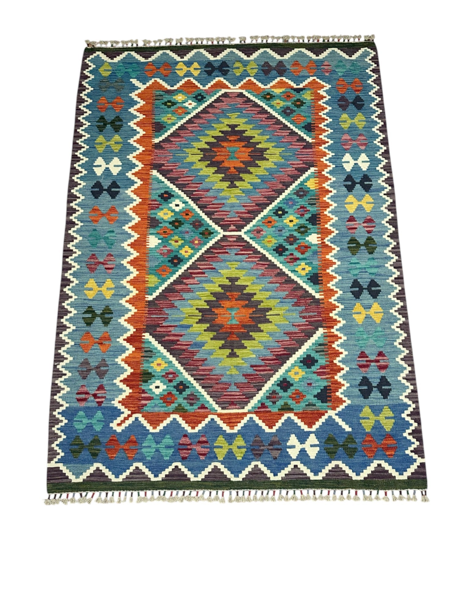 Hand-Woven Afghani Kilim Wool Rug 4'11" x 6'11"