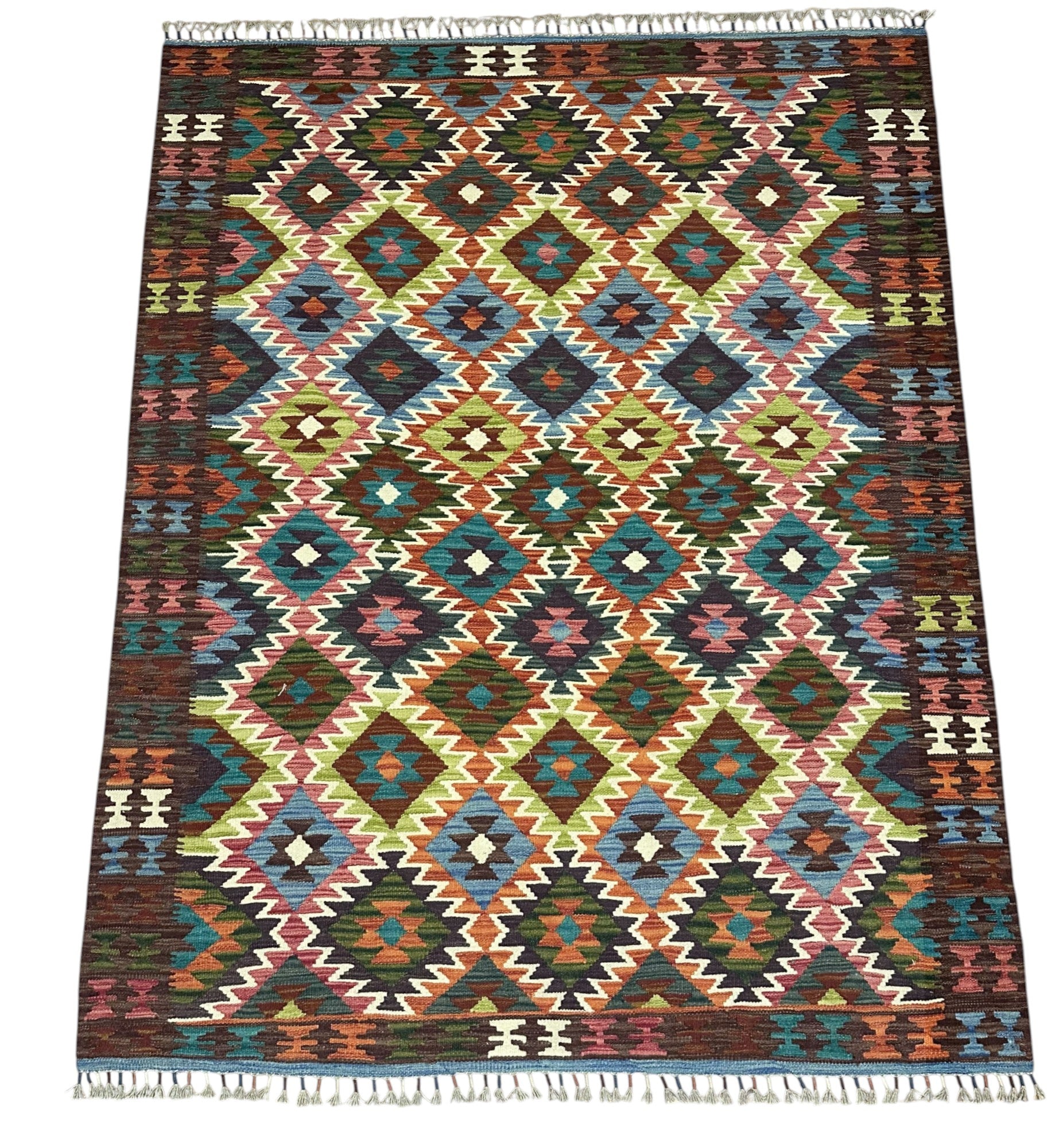 Hand-Woven Afghani Kilim Wool Rug 5'1" x 6'6"
