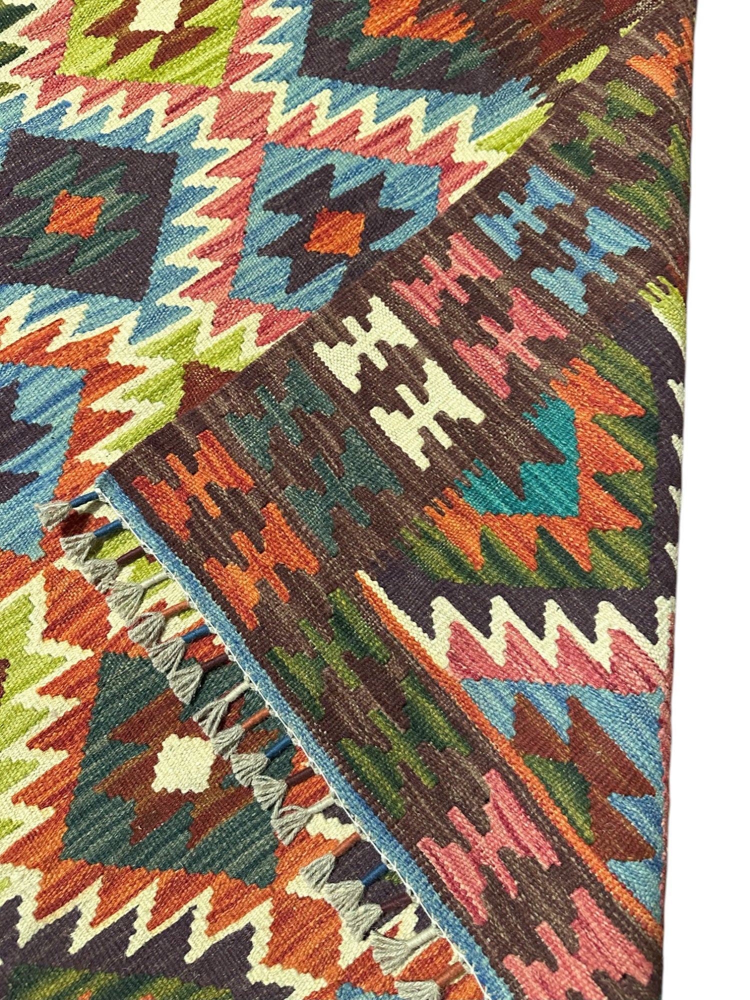 Hand-Woven Afghani Kilim Wool Rug 5'1" x 6'6"