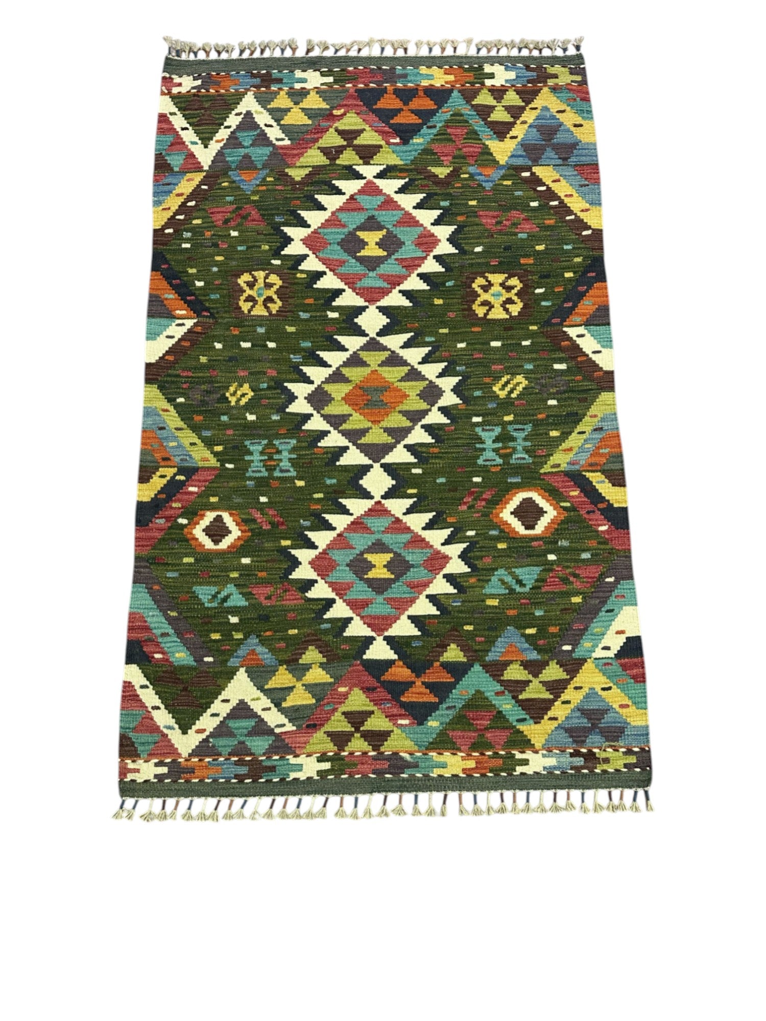 Hand-Woven Afghani Kilim Wool Rug 3'3" x 5'5"