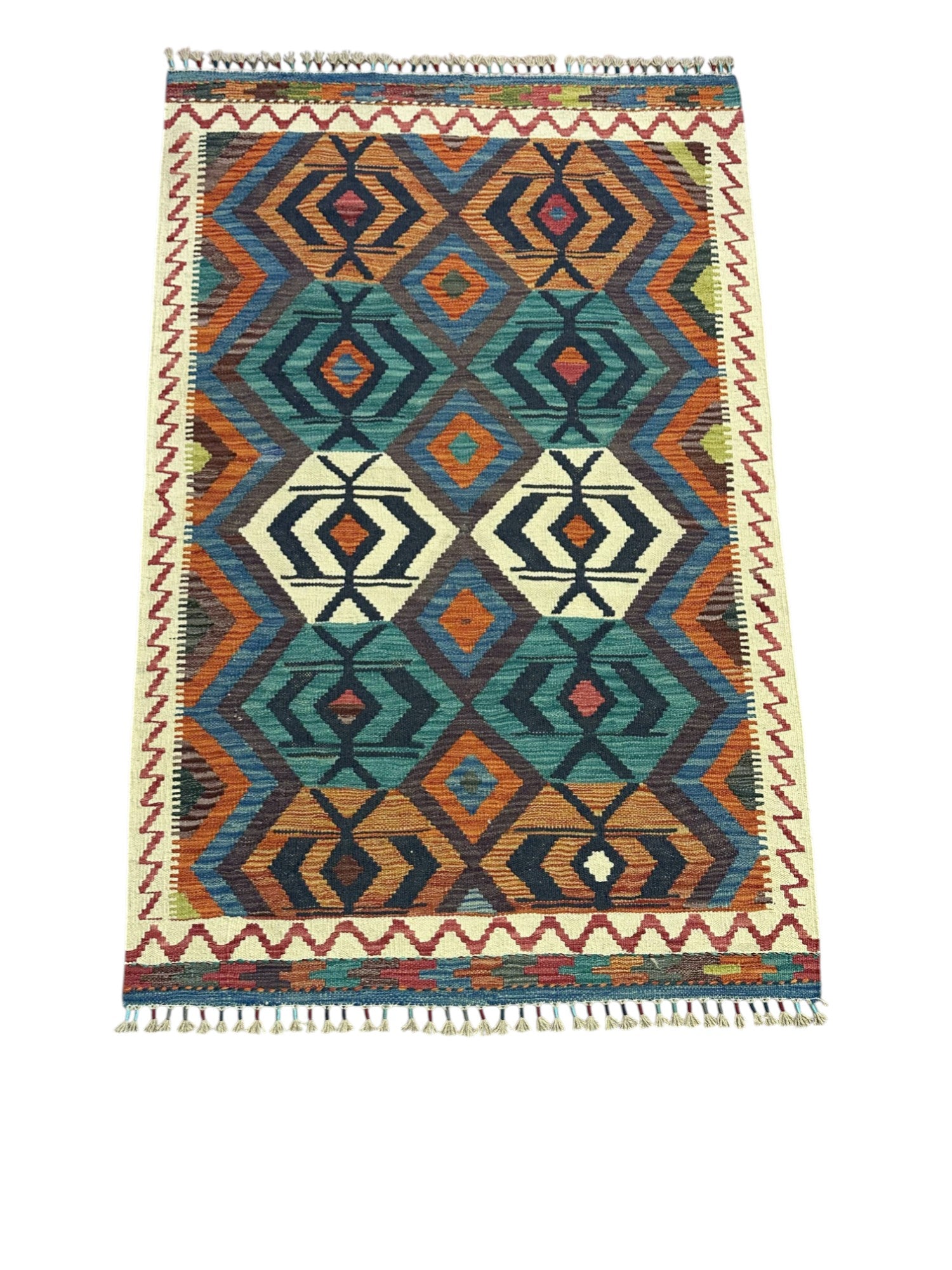 Hand-Woven Afghani Kilim Wool Rug 3'5" x 5'3"