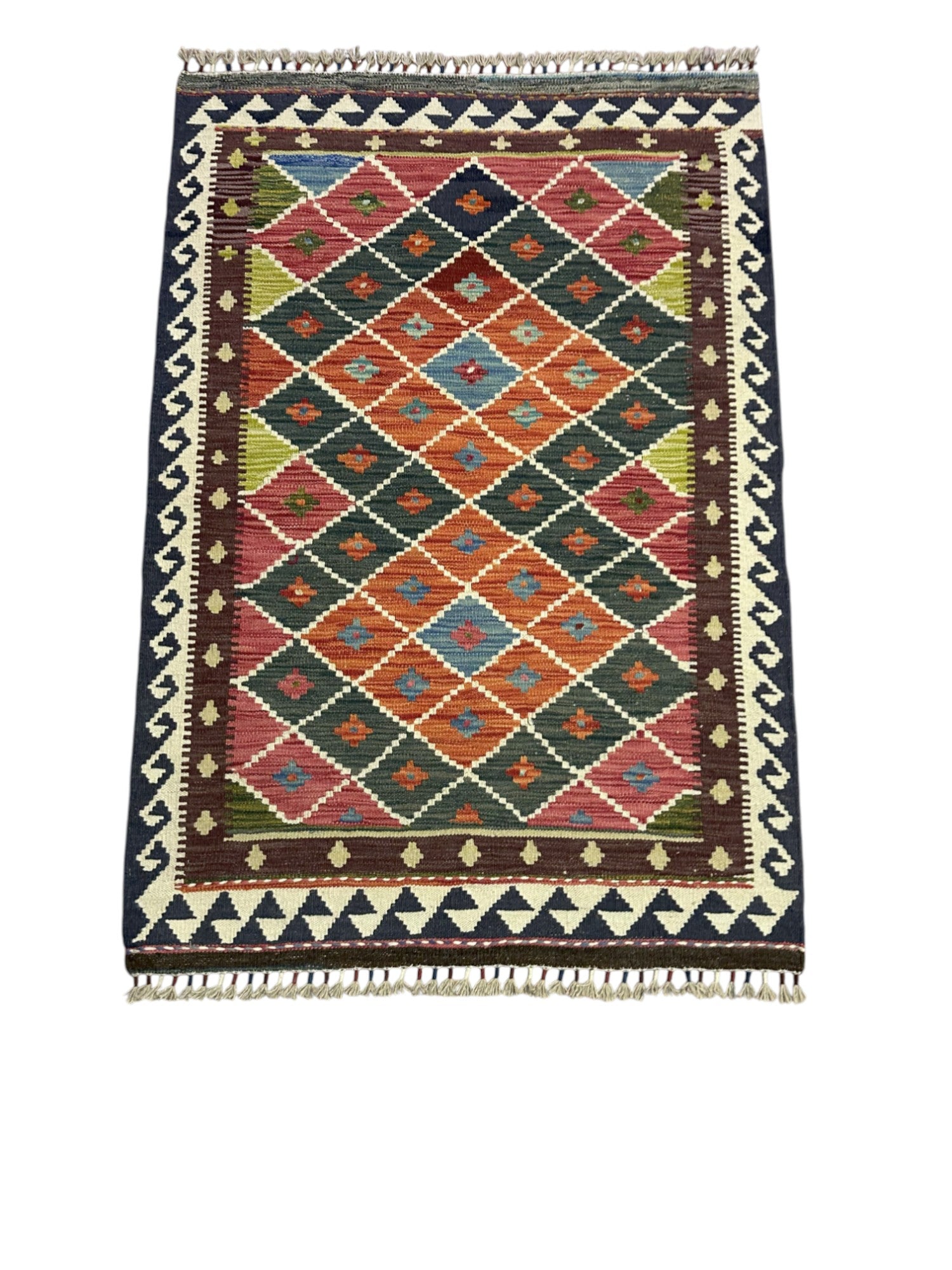 Hand-Woven Afghani Kilim Wool Rug 3'5" x 4'11"
