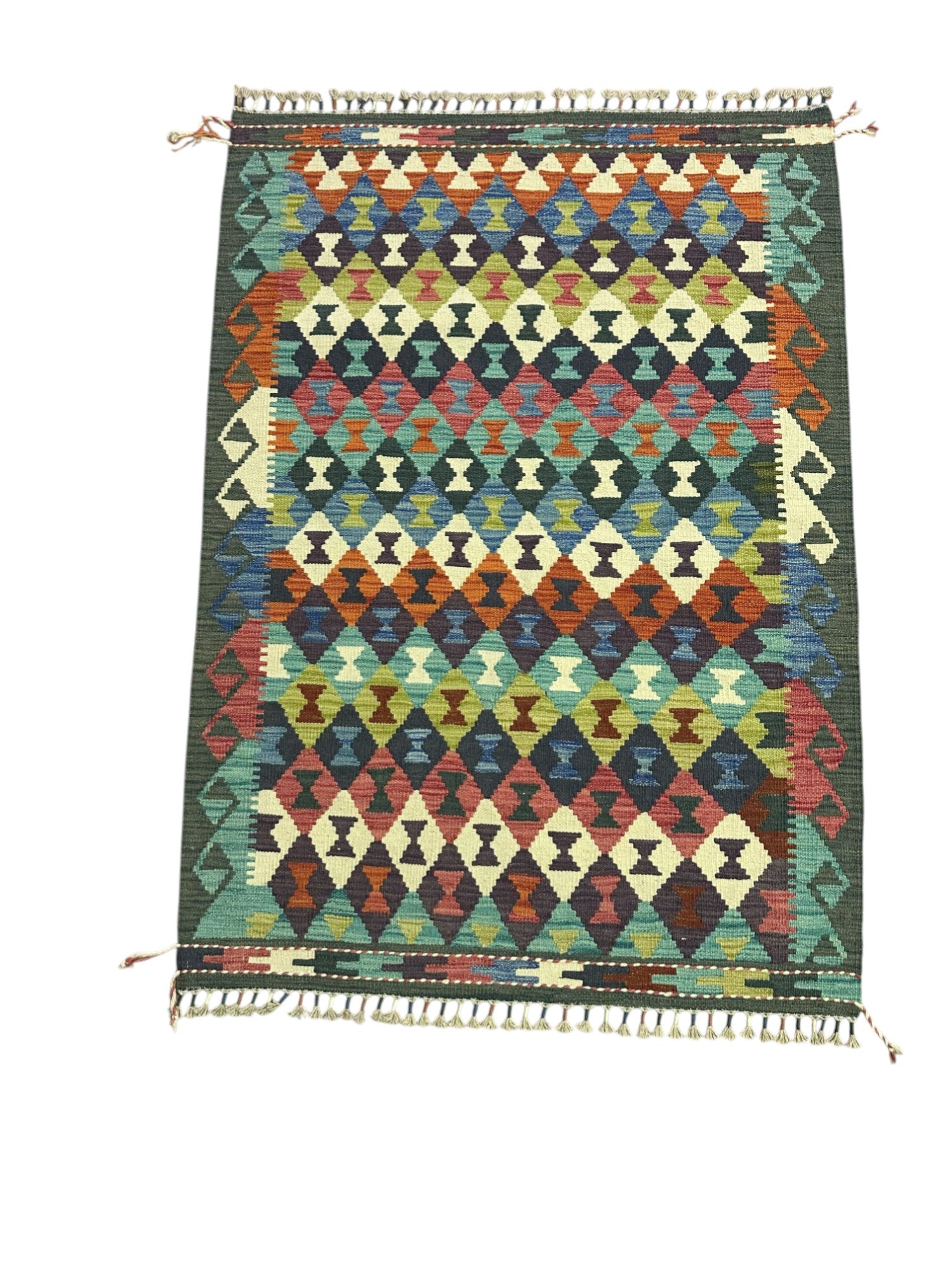 Hand-Woven Afghani Kilim Wool Rug 3'7" x 5'