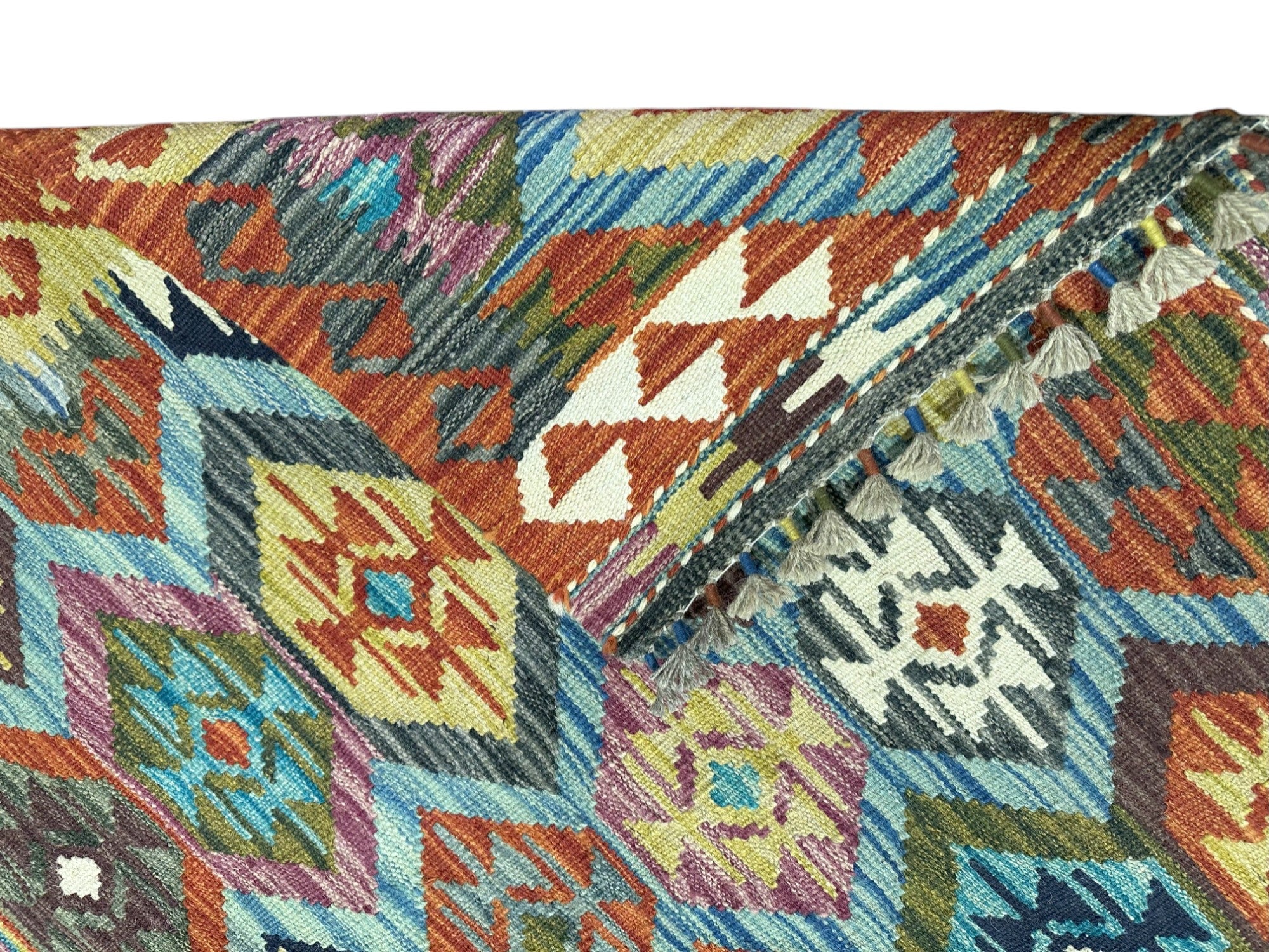 Hand-Woven Afghani Kilim Wool Rug 3'6" x 5'2"