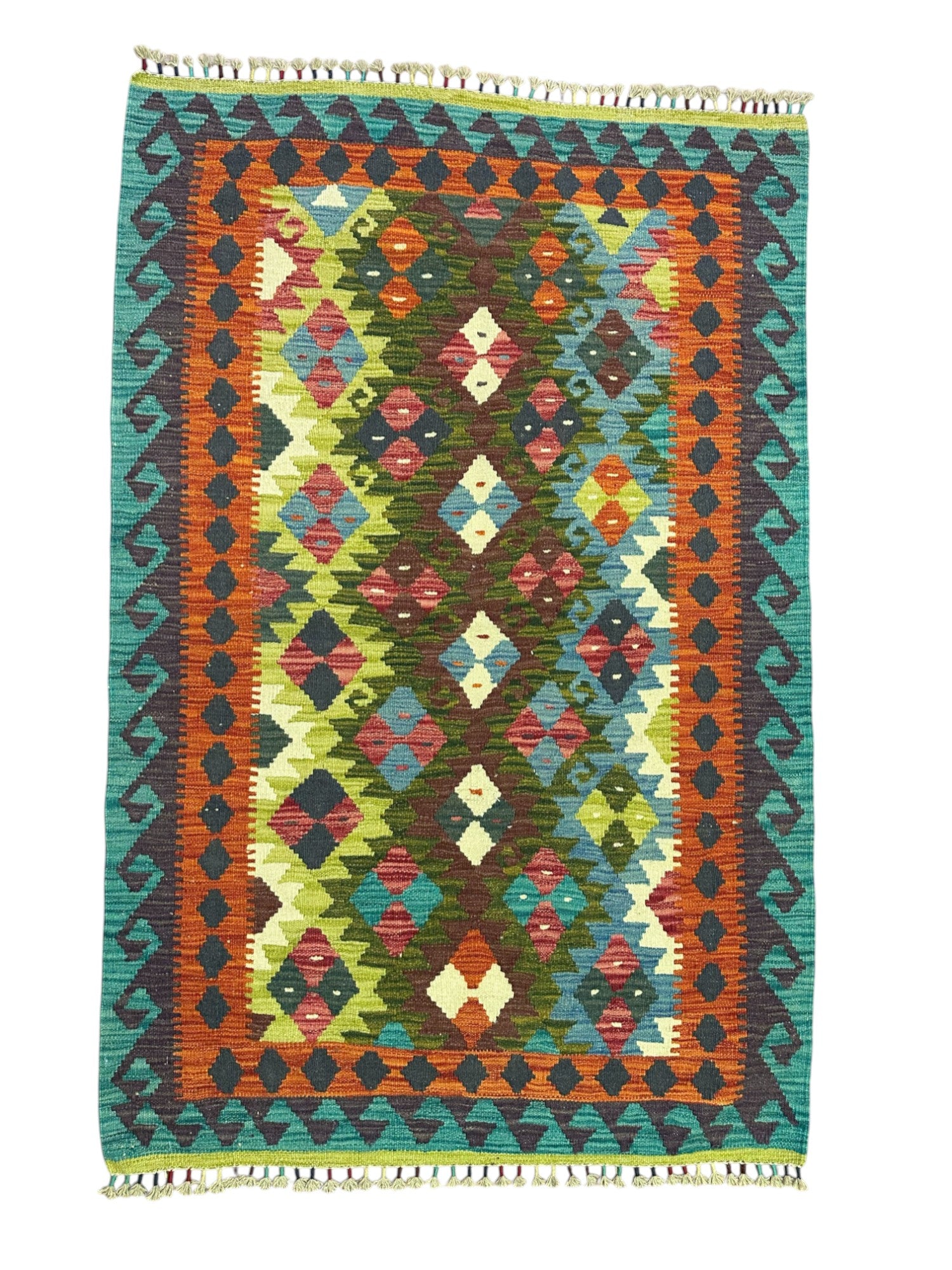 Hand-Woven Afghani Kilim Wool Rug 3'5" x 5'2"