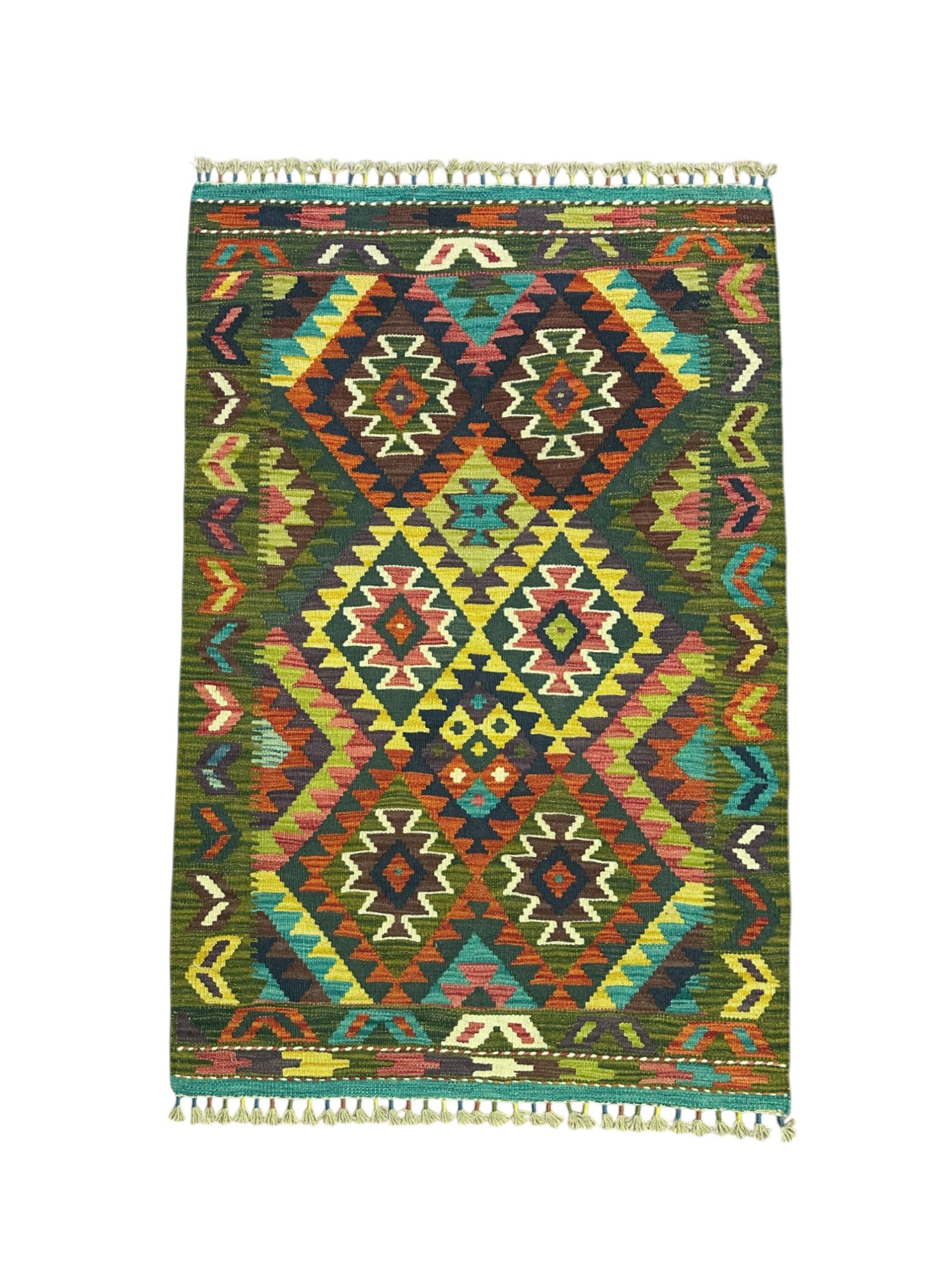 Hand-Woven Afghani Kilim Wool Rug 3'2" x 4'8"