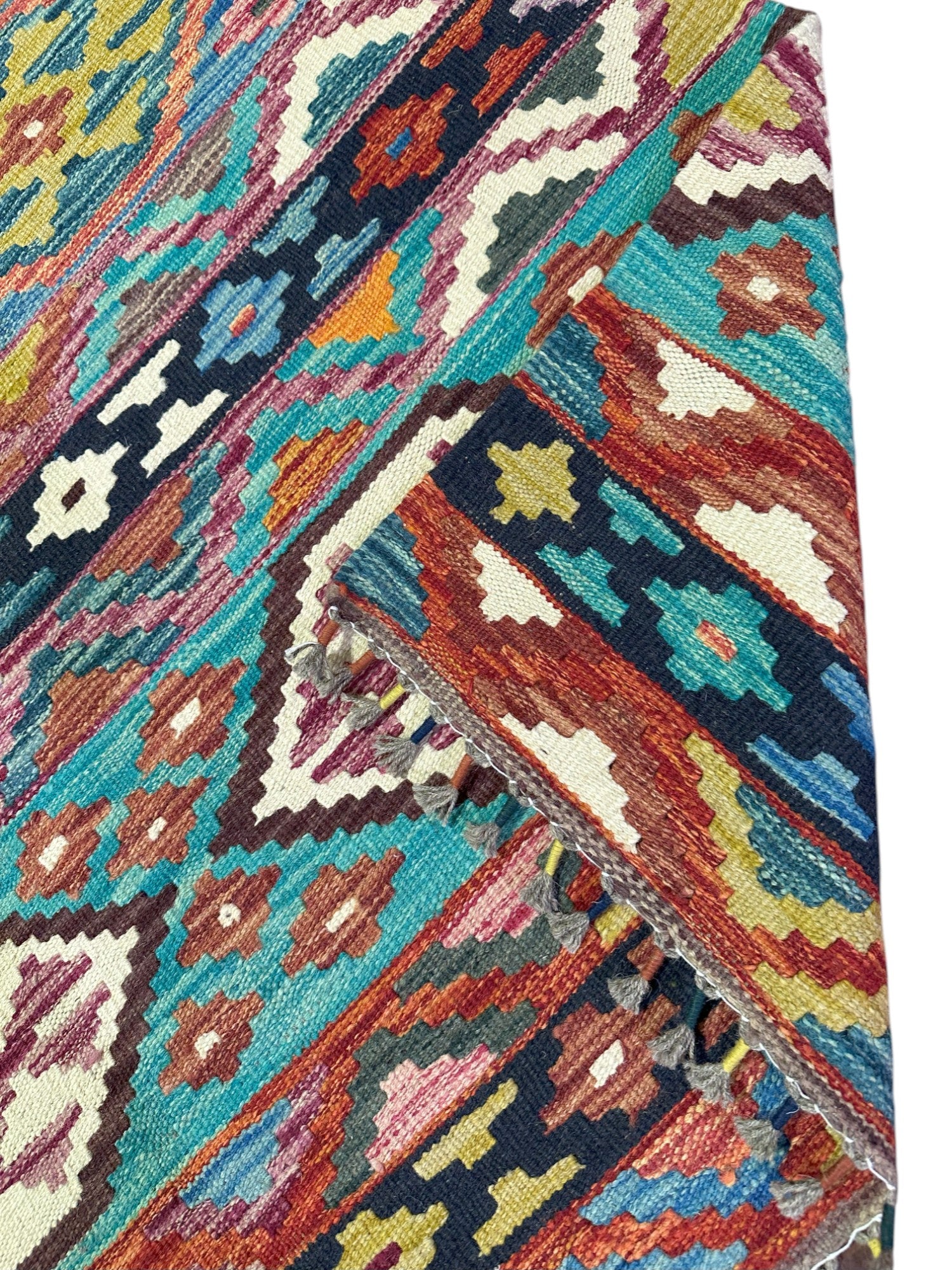 Hand-Woven Afghani Kilim Wool Rug 3'6" x 5'1"
