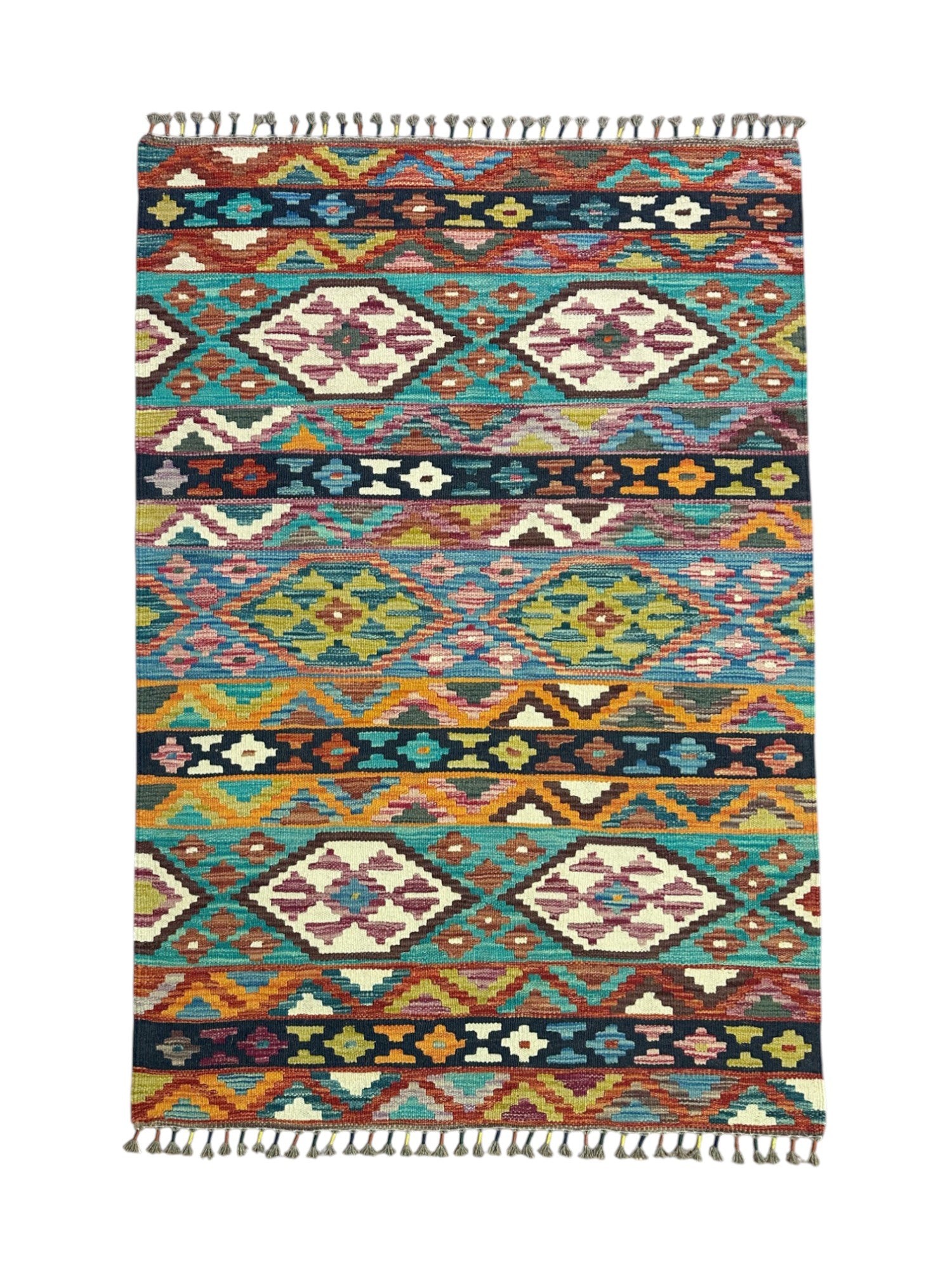 Hand-Woven Afghani Kilim Wool Rug 3'6" x 5'1"