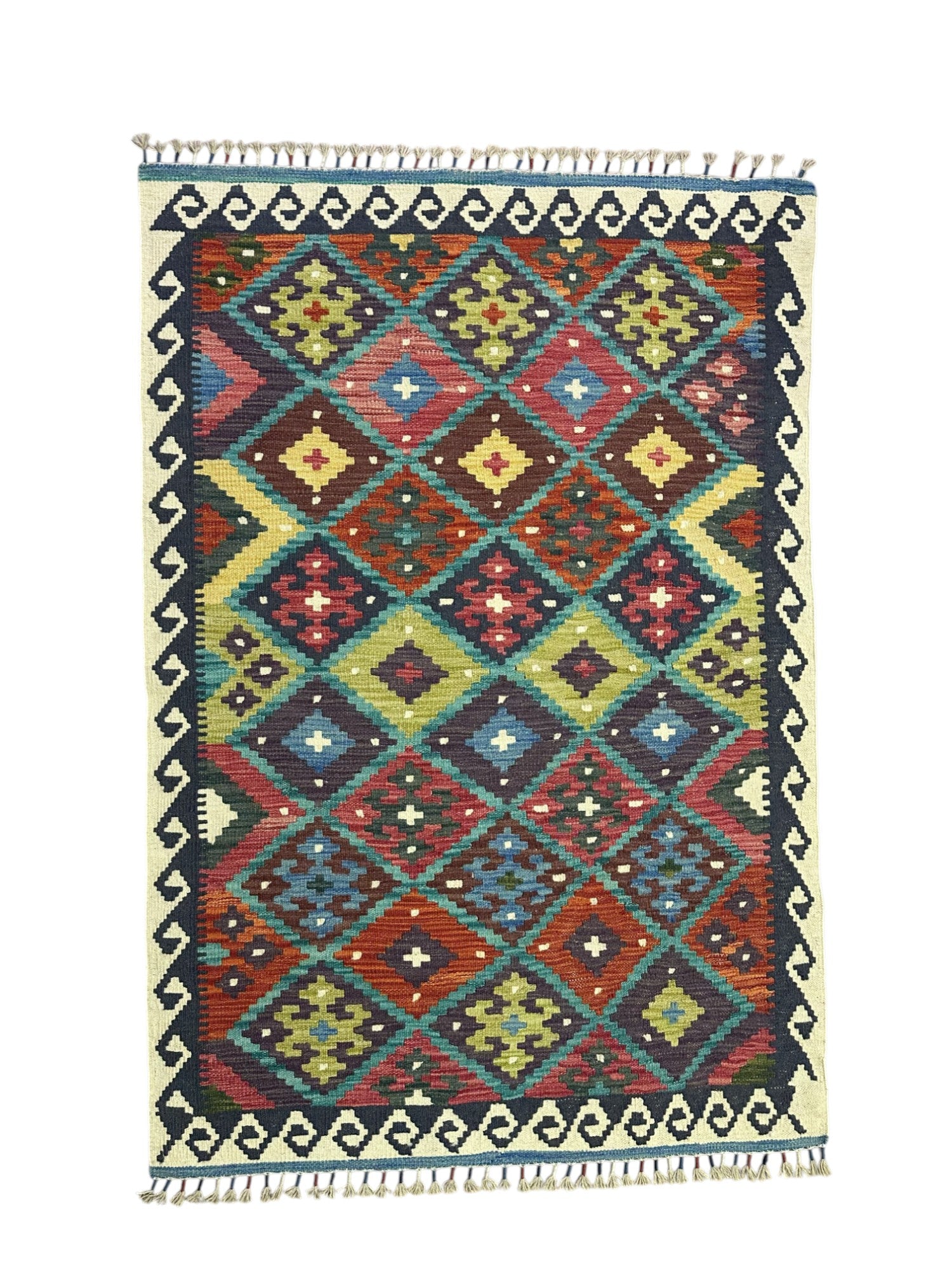 Hand-Woven Afghani Kilim Wool Rug 3'6" x 5'2"