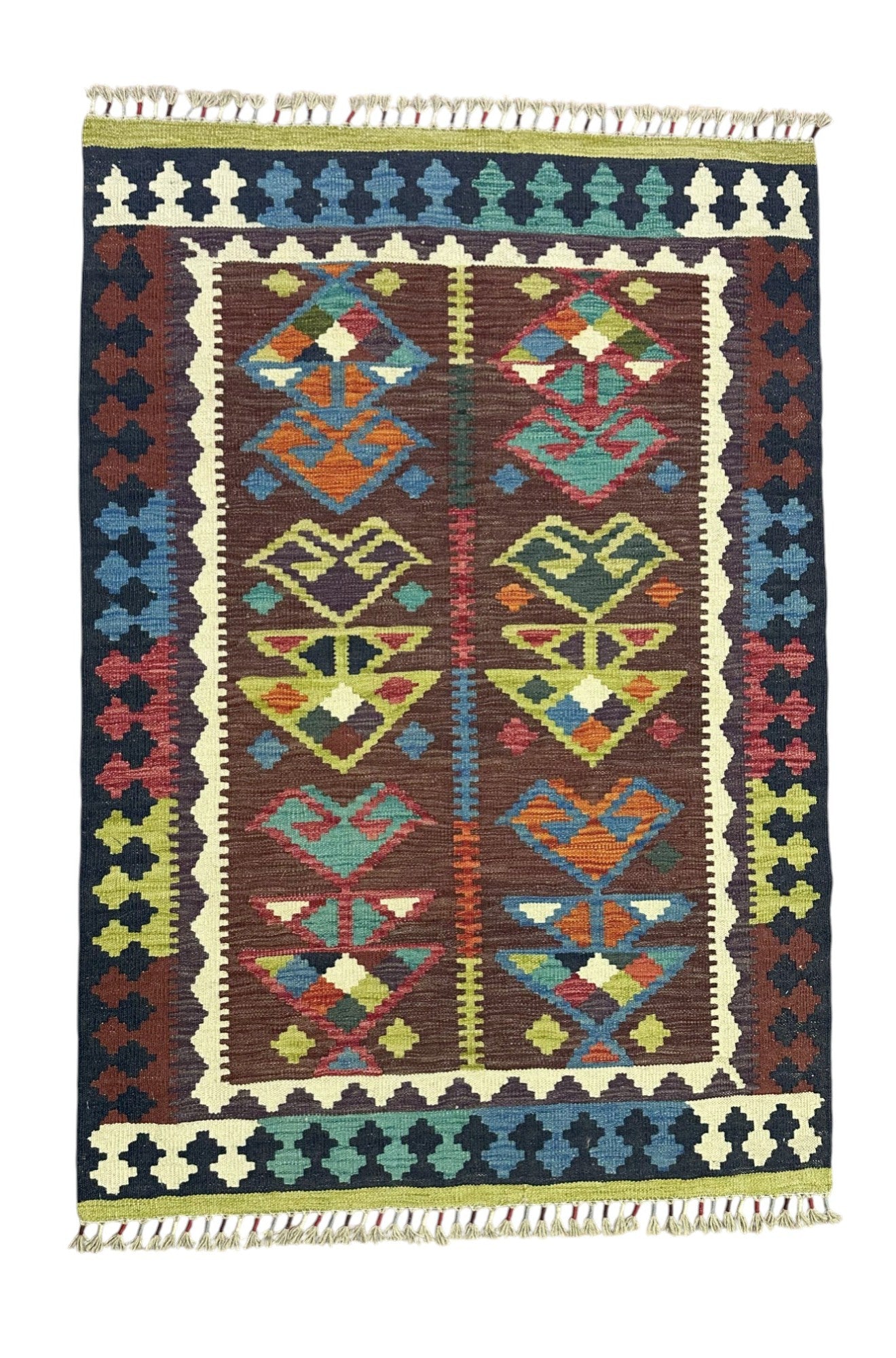 Hand-Woven Afghani Kilim Wool Rug 3'5" x 4'11"